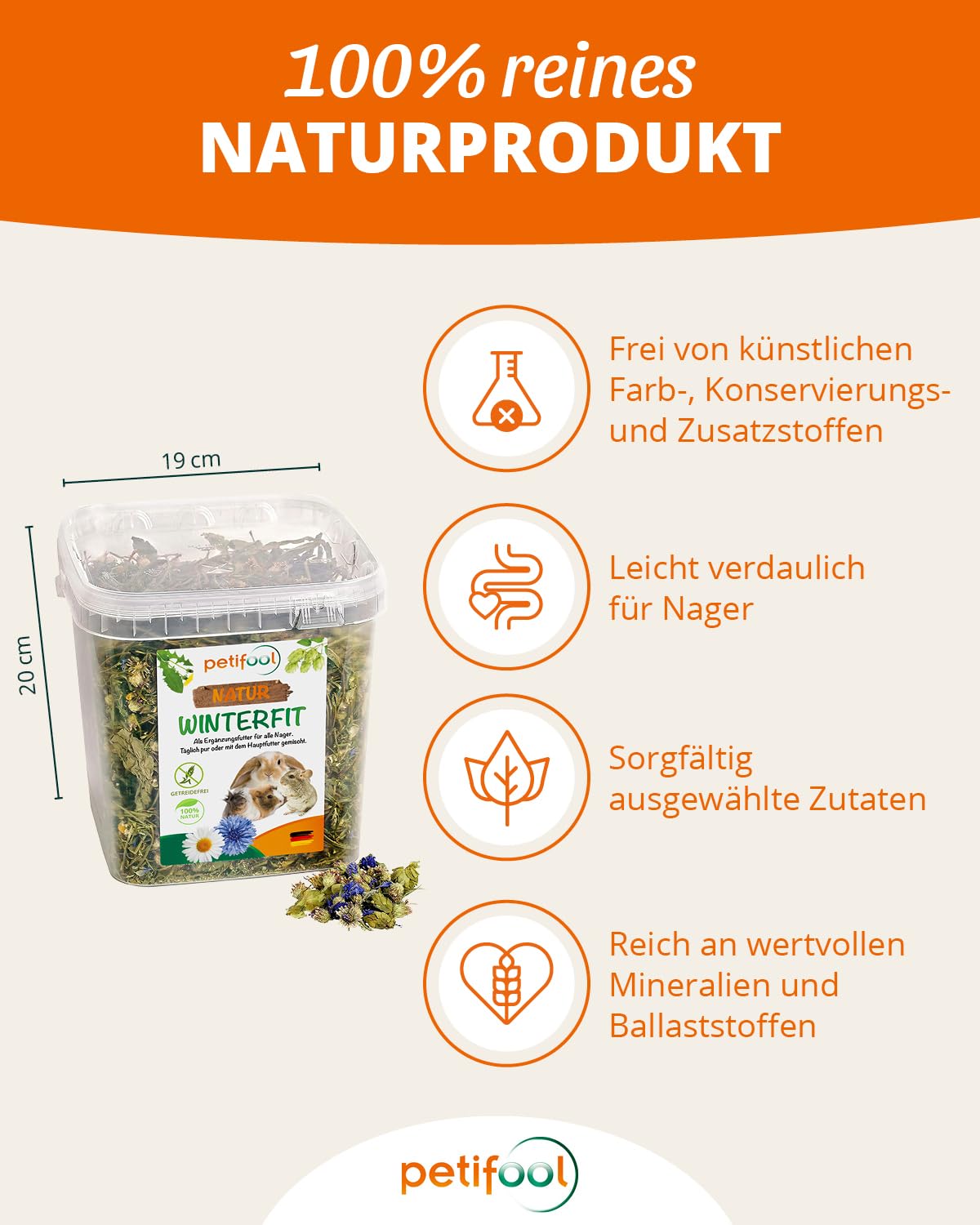 petifool Winterfit 430 g – karma uzupełniająca dla gryzoni – naturalna karma dla królików, świnek morskich, chomików, szynszyli i wielu innych, bez sztucznych dodatków, 100% naturalna, odpowiednia dla
