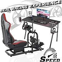Vista 6 de Dardoo Gaming Simulator Cockpit with Alloy Steel Racing Wheel Stand Compatible with Logitech G25 G27 G29 G920 G923 Fanatec Thrustmaster T300RS