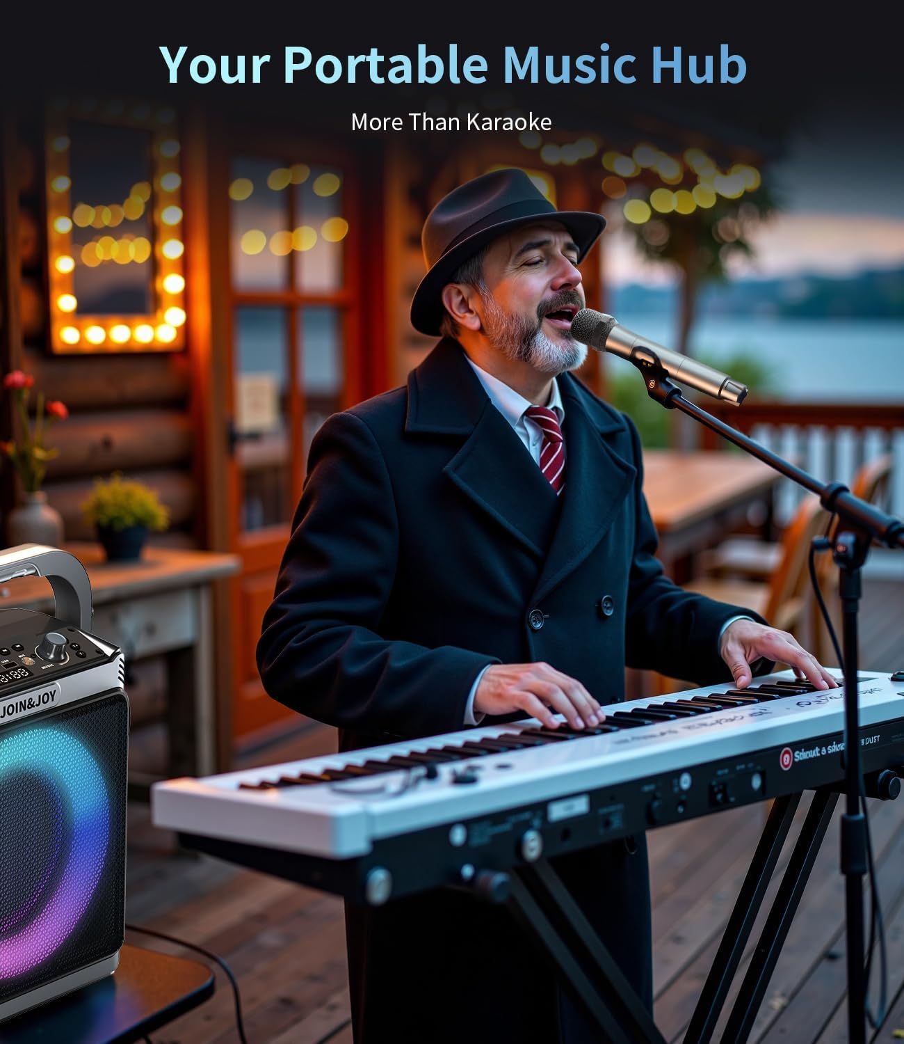 Portable Karaoke Machine, with Wireless Microphones, Bluetooth Party Speaker with LED Lights, Loud Subwoofer, USB/AUX, Outdoor Karaoke Speaker for Adults & Kids, Home & Party - Image 6