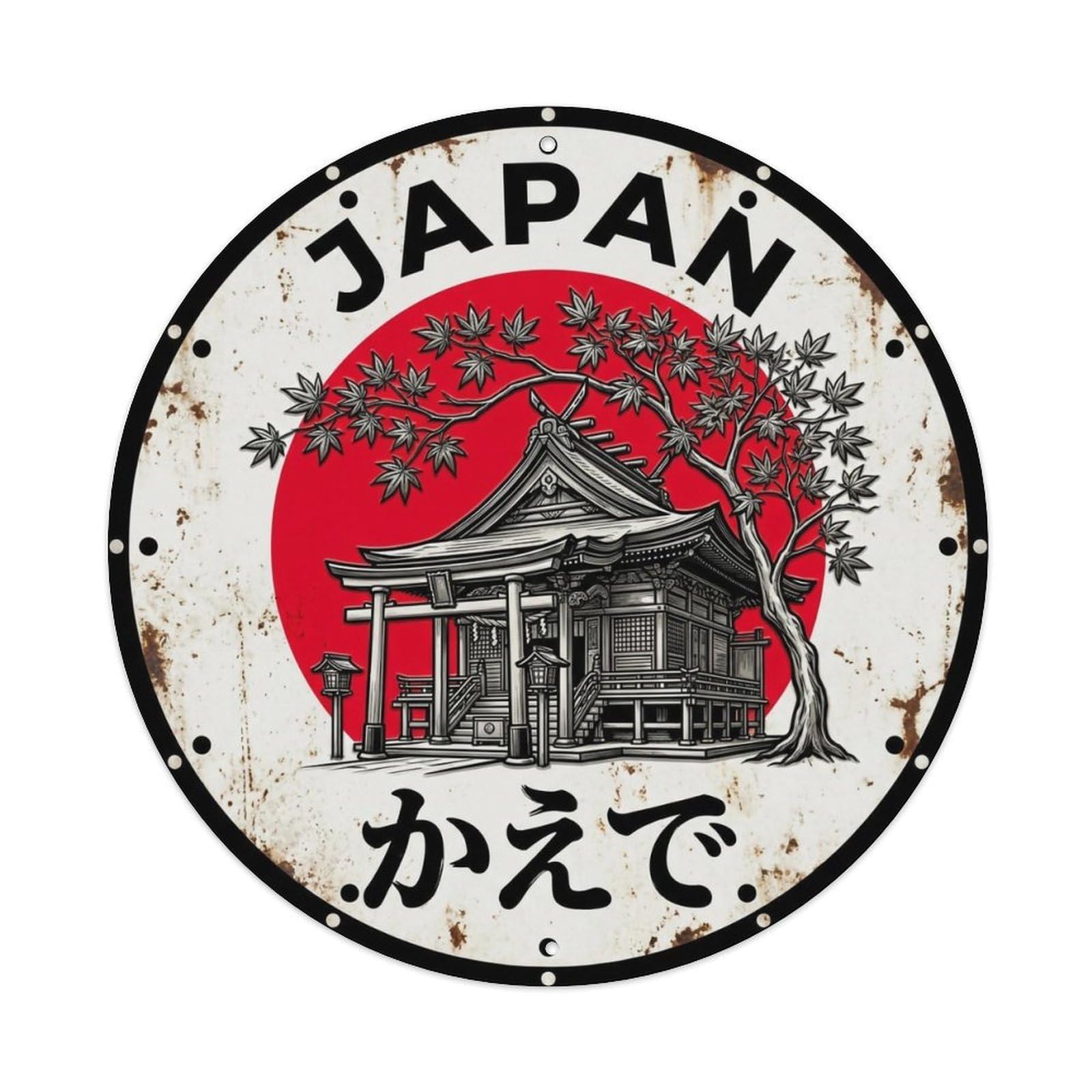 Yrnq 8X8inch Vintage Style Shrine Maple Japan Sacred Autumn Vintage Metal Tin Sign