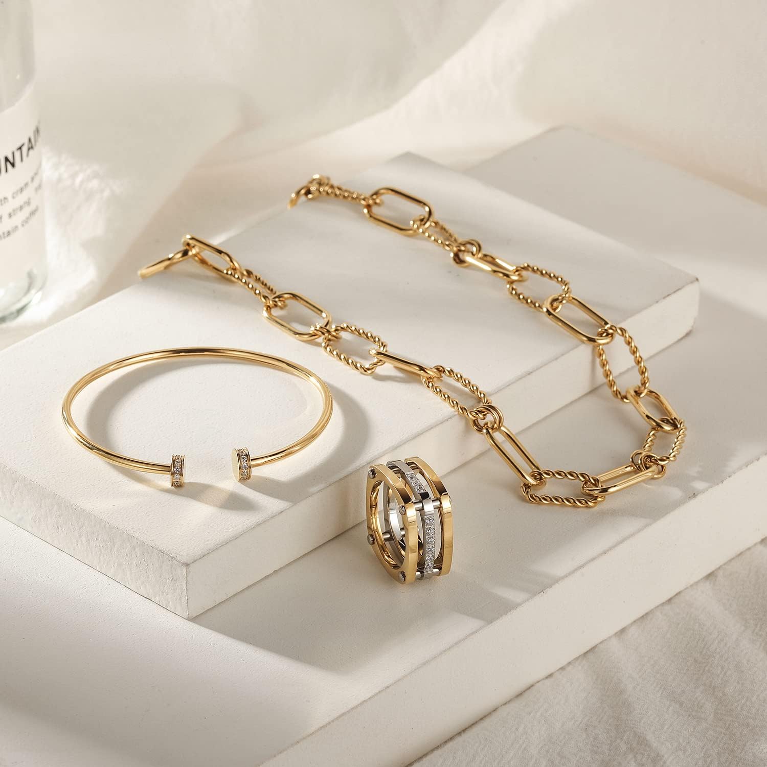 Shiny Cuff with Round CZ Bangle Bracelet for Women Polished Thin Stainless Steel Jewelry for Men Gift - Image 7