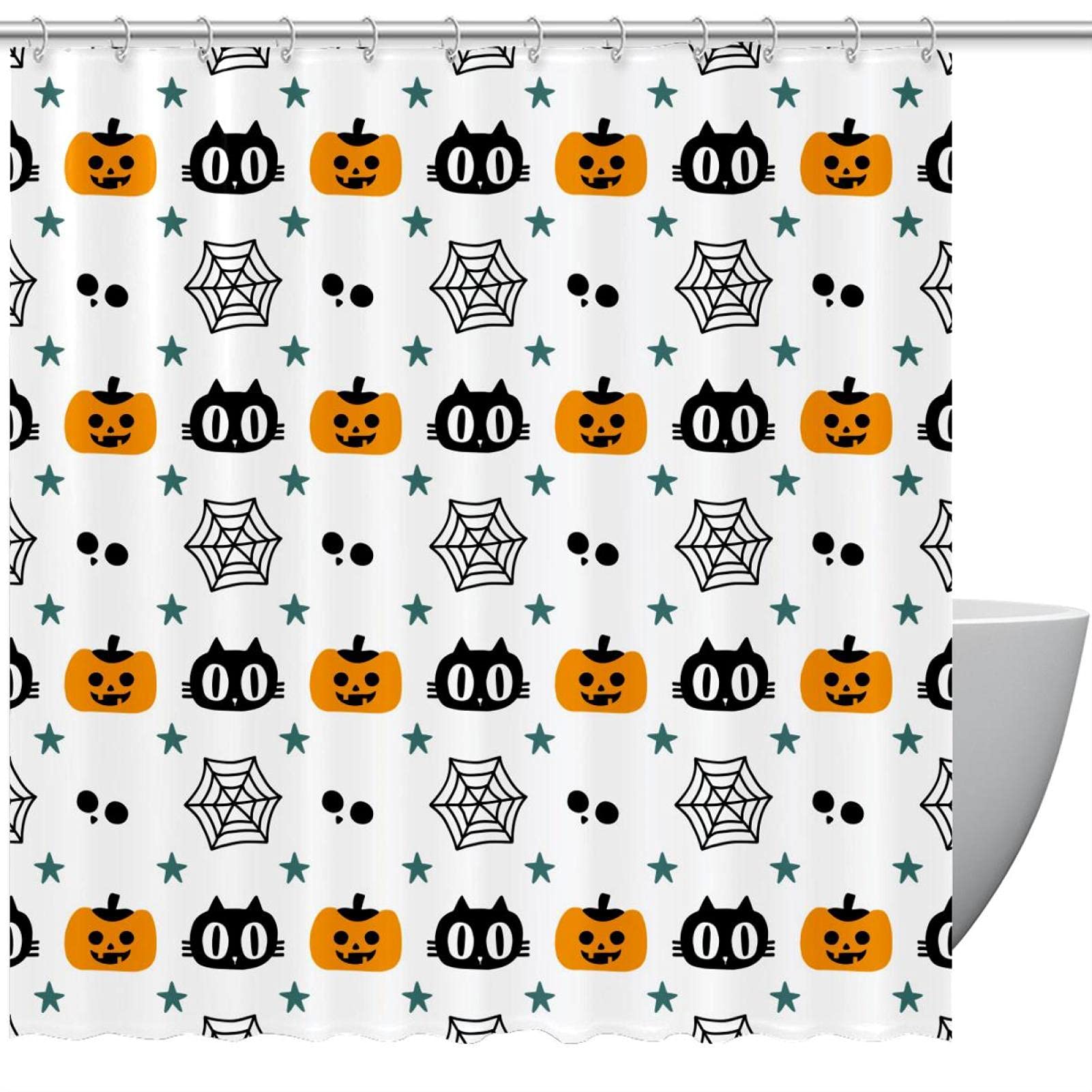 Rideau de douche Halloween chat citrouille 183 cm pour stopper les éclaboussures au sol