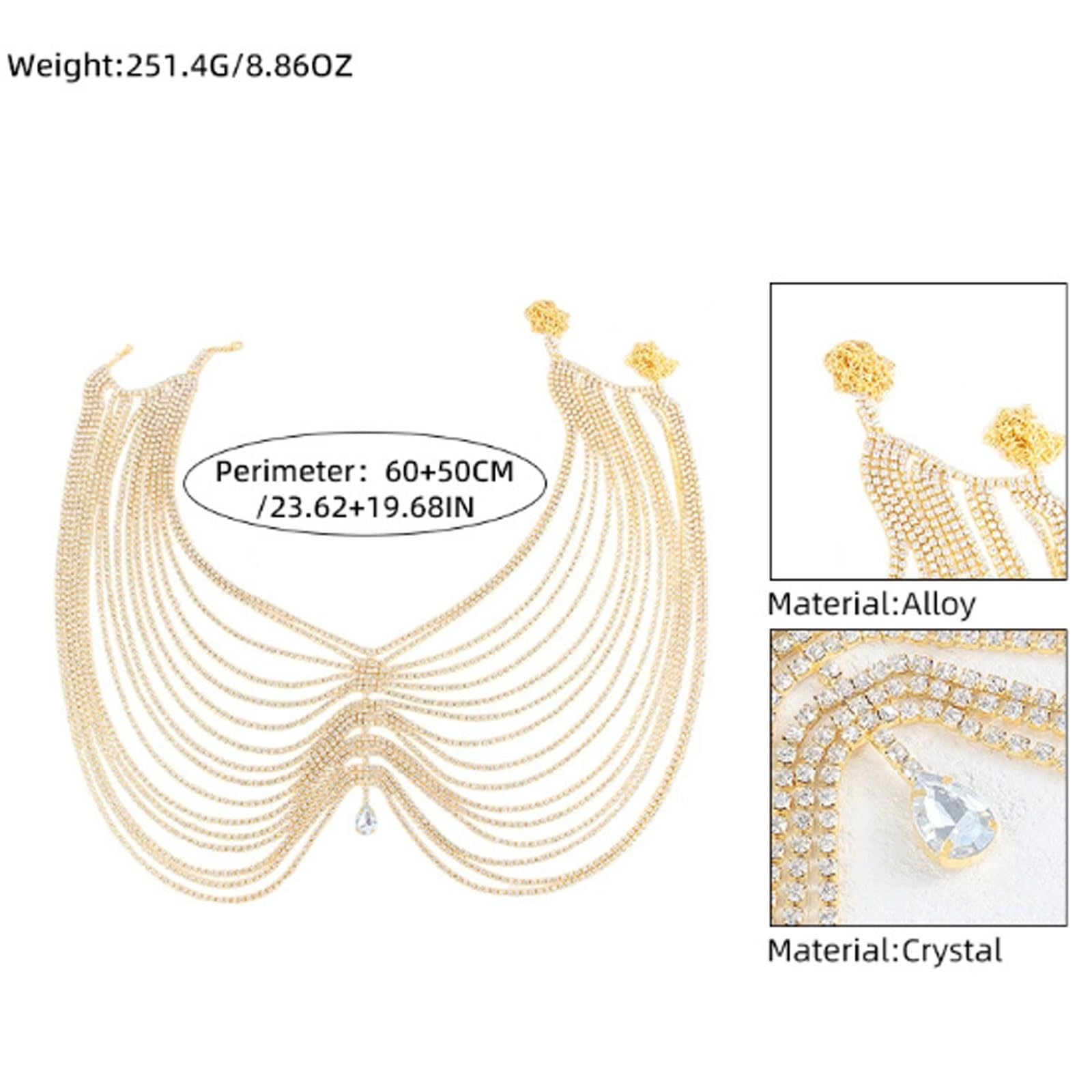 esmen Vielseitiger dekorativer Schmuck, mehrschichtige übertriebene Körperkette, modische Strasssteuerkette Körperschmuck
