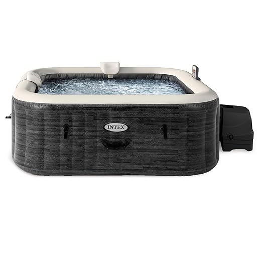 INTEX 28451EP PureSpa Greystone Deluxe Spa Set: Includes Energy Efficient Spa Cover and Wireless Control Panel – Spa Control App – Built-In FastFill Inflation System – 6 Person Capacity – 77" x 28"