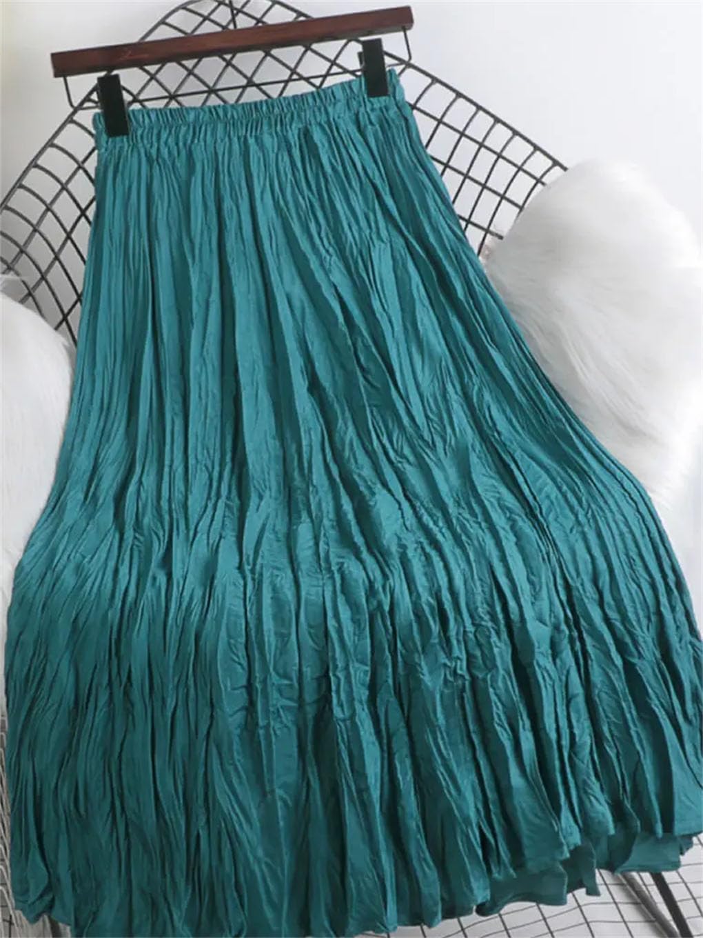 Faldas plisadas de cintura alta de color liso para mujer, longitud media, falda casual acampanada