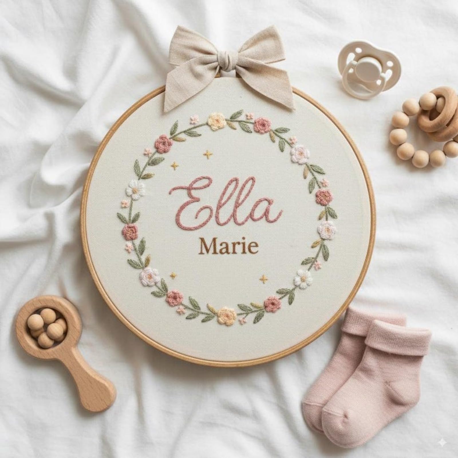 Personalized Boho Floral Name Embroidery Hoops,Custom Baby Name Frame Wall Art,Personalized Gift for Newborn or Baby Shower,Custom DIY Craft,Nursery Decor (20cm .8")