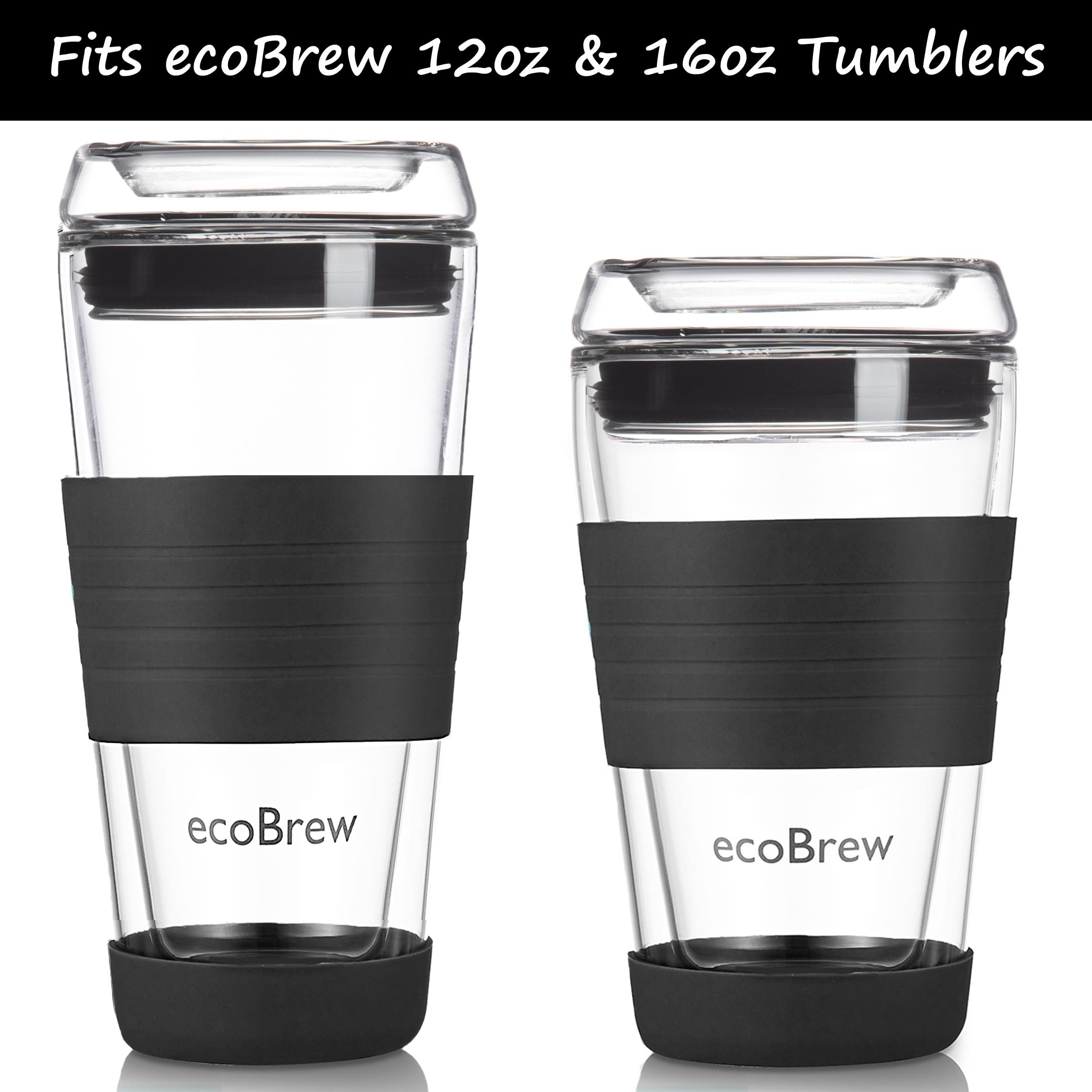 ecoBrew All Glass Lid - Replacement for ecoBrew Double Wall Glass Cups Fits 16oz & 12oz Glass Travel Mugs (Black) - Image 4