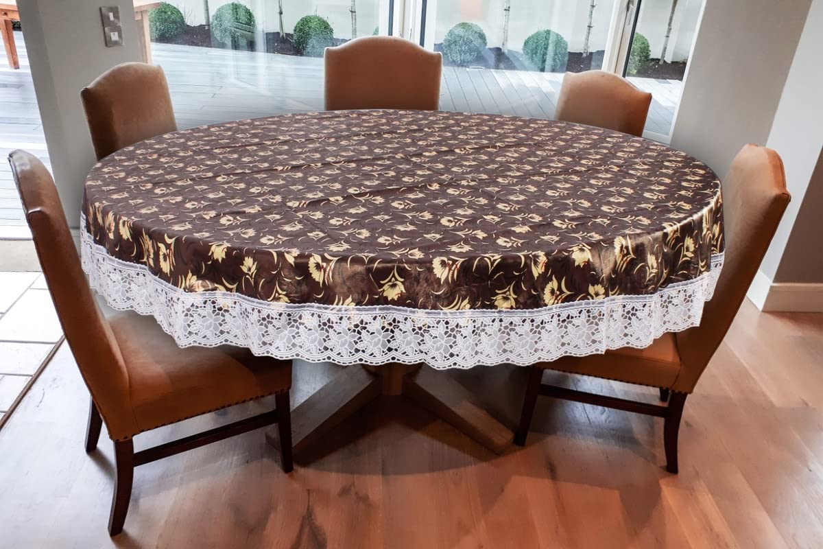 Stylista Waterproof 6 Seater Round Table Cover 72 Inches Diameter Floral Pattern Coffee Brown-picture-21