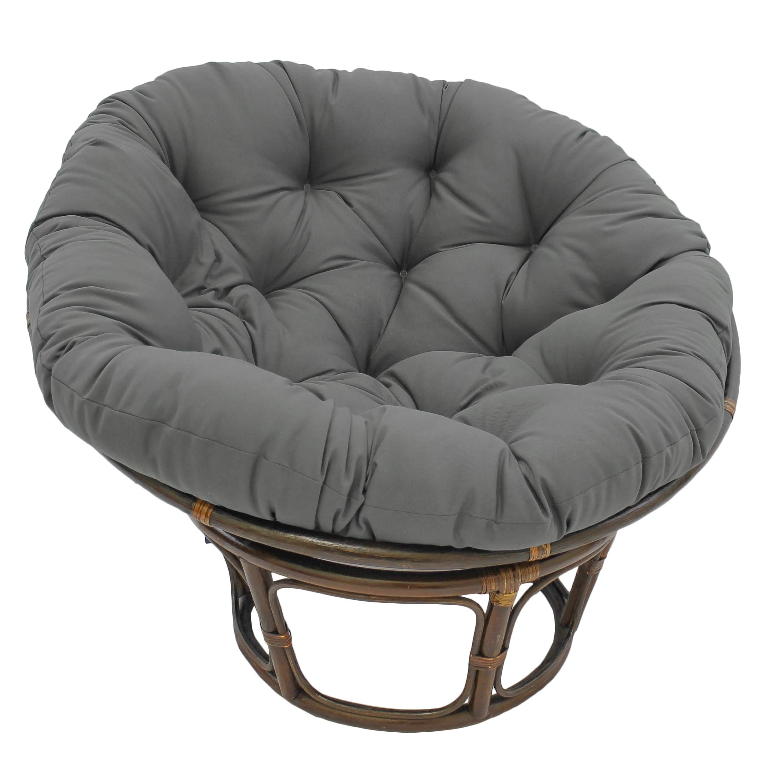 MISC 48 Inch Steel Grey Papasan Cushion Only Cotton Rounded Tufted Gray Chair Pad Floor Pillow Use Plush Indoor Thick Comfy Solid Color, Polyester