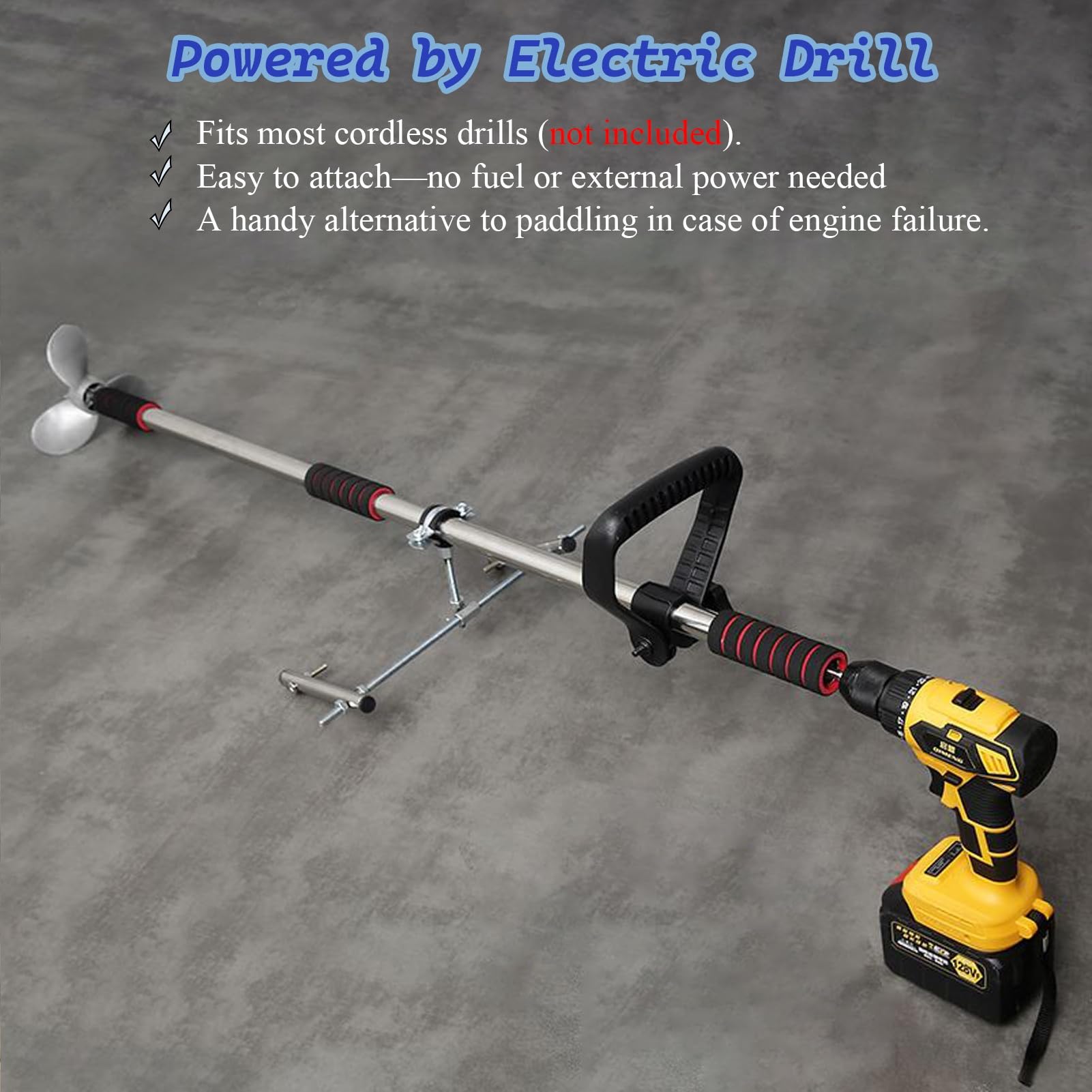 Motore Fuoribordo Motore Elettrico per Canoa/Kayak, Elica Subacquea Orientabile Alimentata da Trapano, Remo di Emergenza per Barca con Supporto, Motore di Bordo(Length 1m/3.3ft)