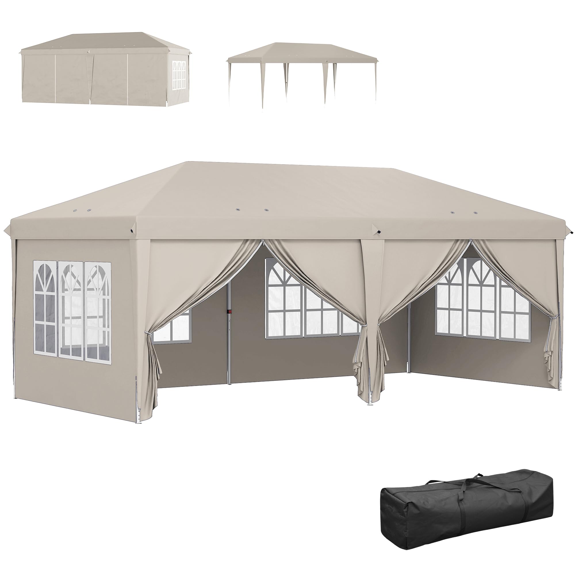 Outsunny Tonnelle de Jardin 3x6m Barnum Pliant avec Côtés Amovibles - Tente de Réception Structure en Acier Renforcée - Abri de Jardin Pop-up pour Mariage, Fête et Marché, Sac de Transport, Beige