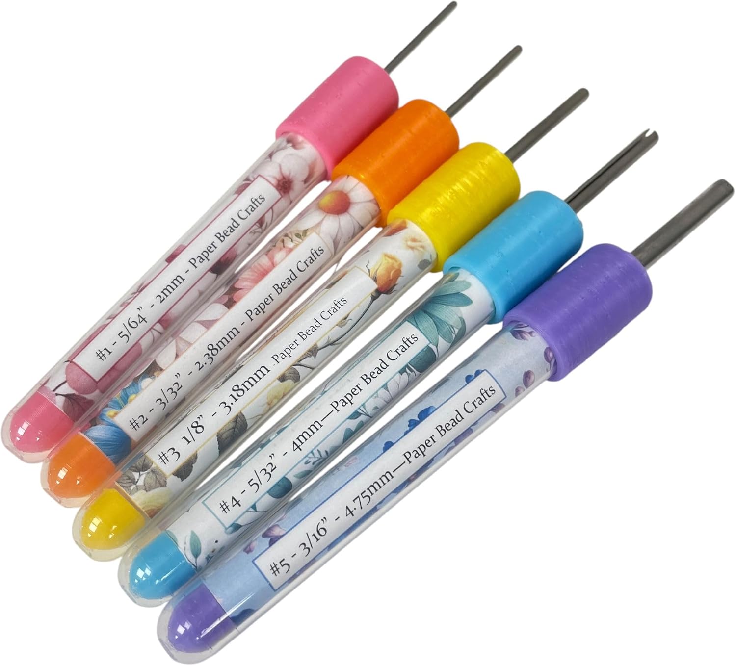 Set of 5 Slotted Paper Bead Rollers, Candy Stick Print (Fancy Flowers)
