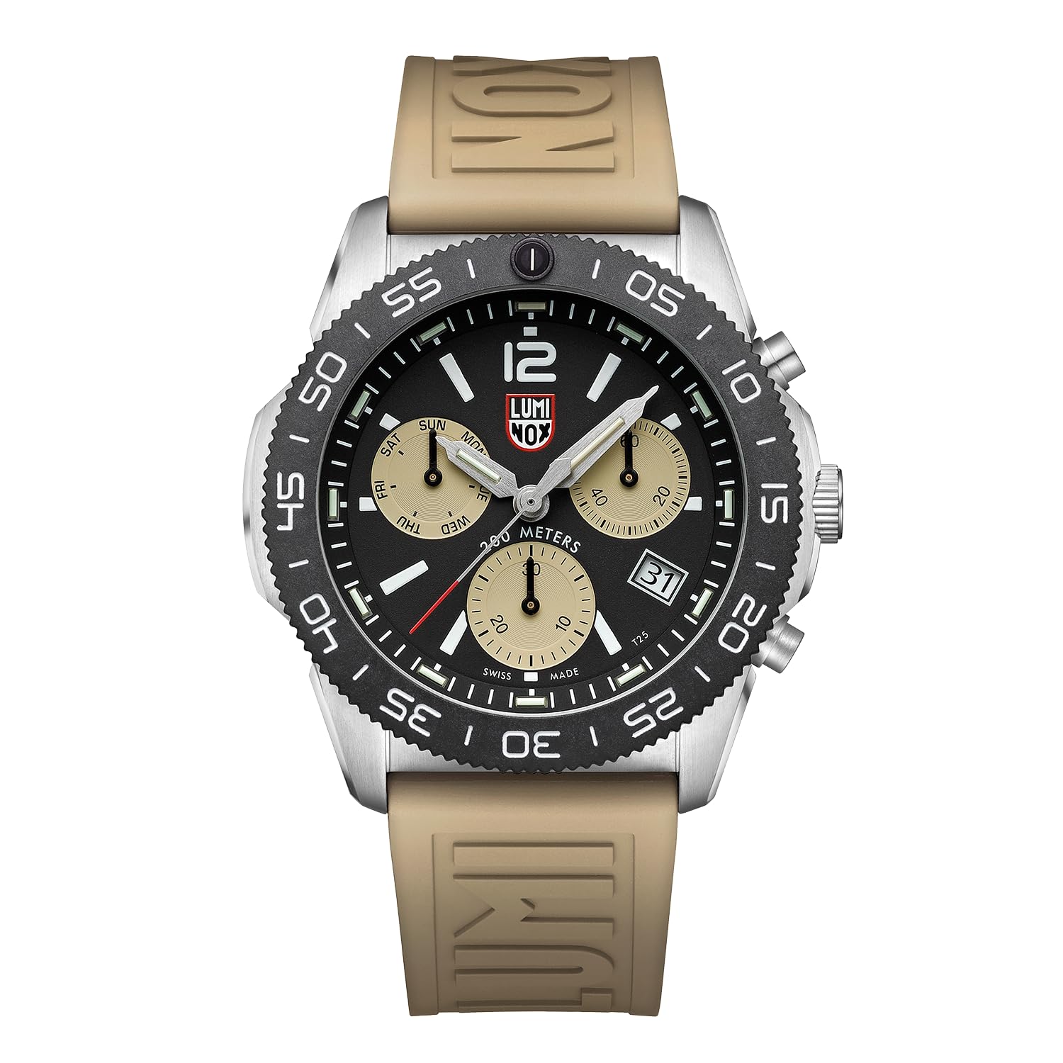 Luminox Rubber Pacific Diver Chronograph|Day-Date|Small Seconds Analog Dial Color Black Men Watch - Xs.3150, Beige Band (B0C7GLYHWW) Amazon Price History, Amazon Price Tracker