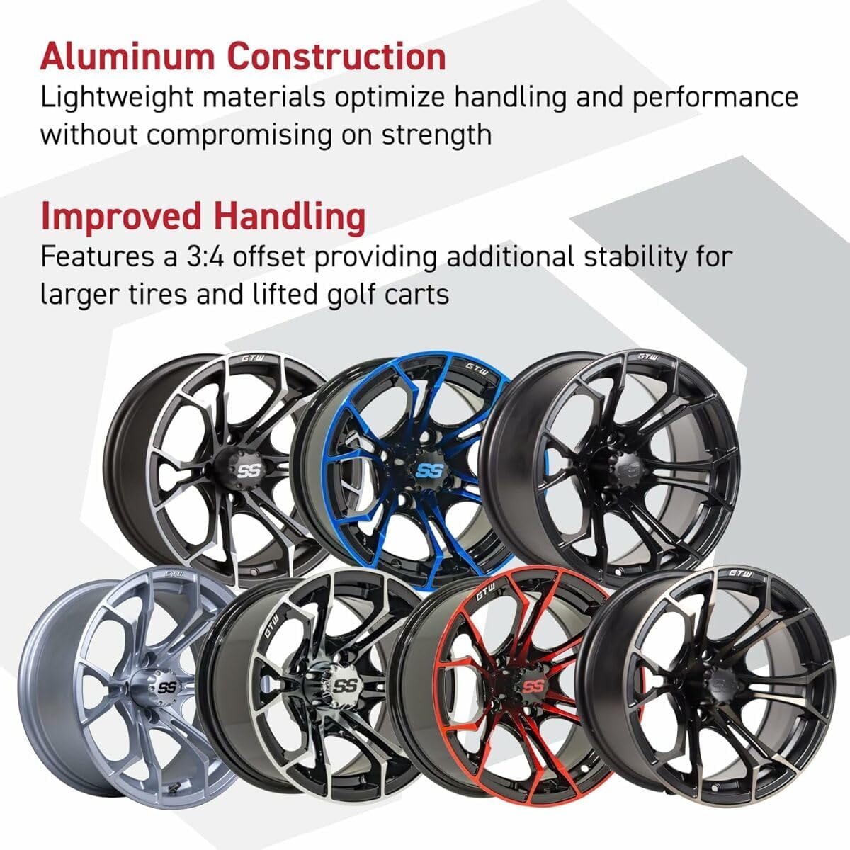 GTW Spyder 14 Inch Aluminum Golf Cart Wheel 14x7 | 4-4 Bolt | 3:4 Offset | Set of 4 (Blue/Black)
