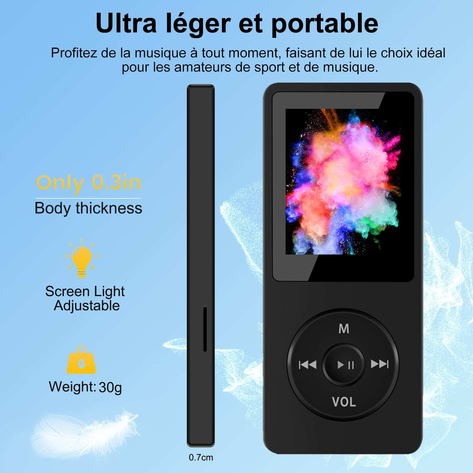 64Go MP3 Bluetooth 5.0 avec Haut-Parleur, Lecteur MP3 en Qualité Sonore HiFi Audio MP4 Baladeur Sport avec Écouteurs, Volume Indépendant, Radio FM, Enregistreur Vocal, Prend en Charge Jusqu'à 128 Go
