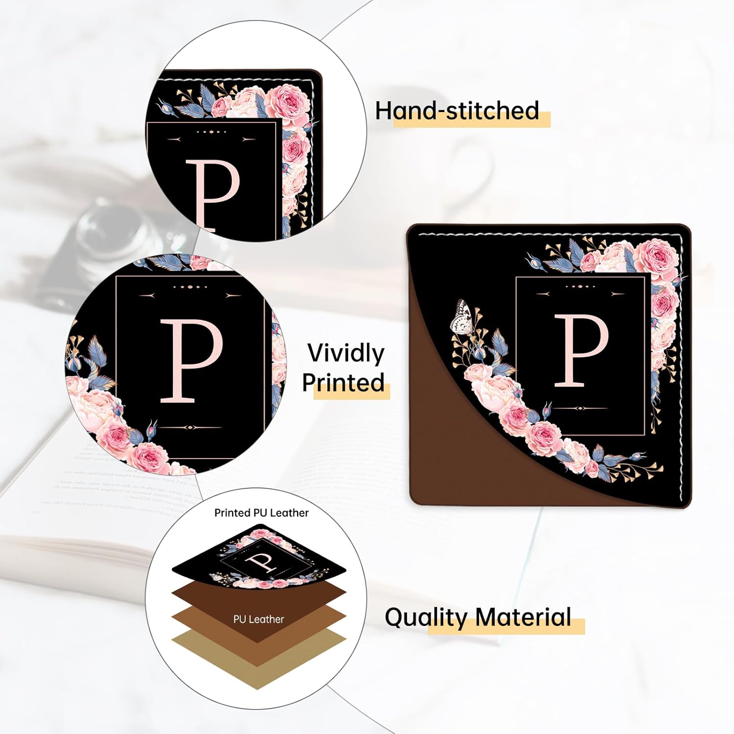 2 Pack A-Z Leather Book Corner Bookmark, Durable Handmade Reading Accessories - Gifts for Readers, Women, Men, Teachers, Students P - Image 4