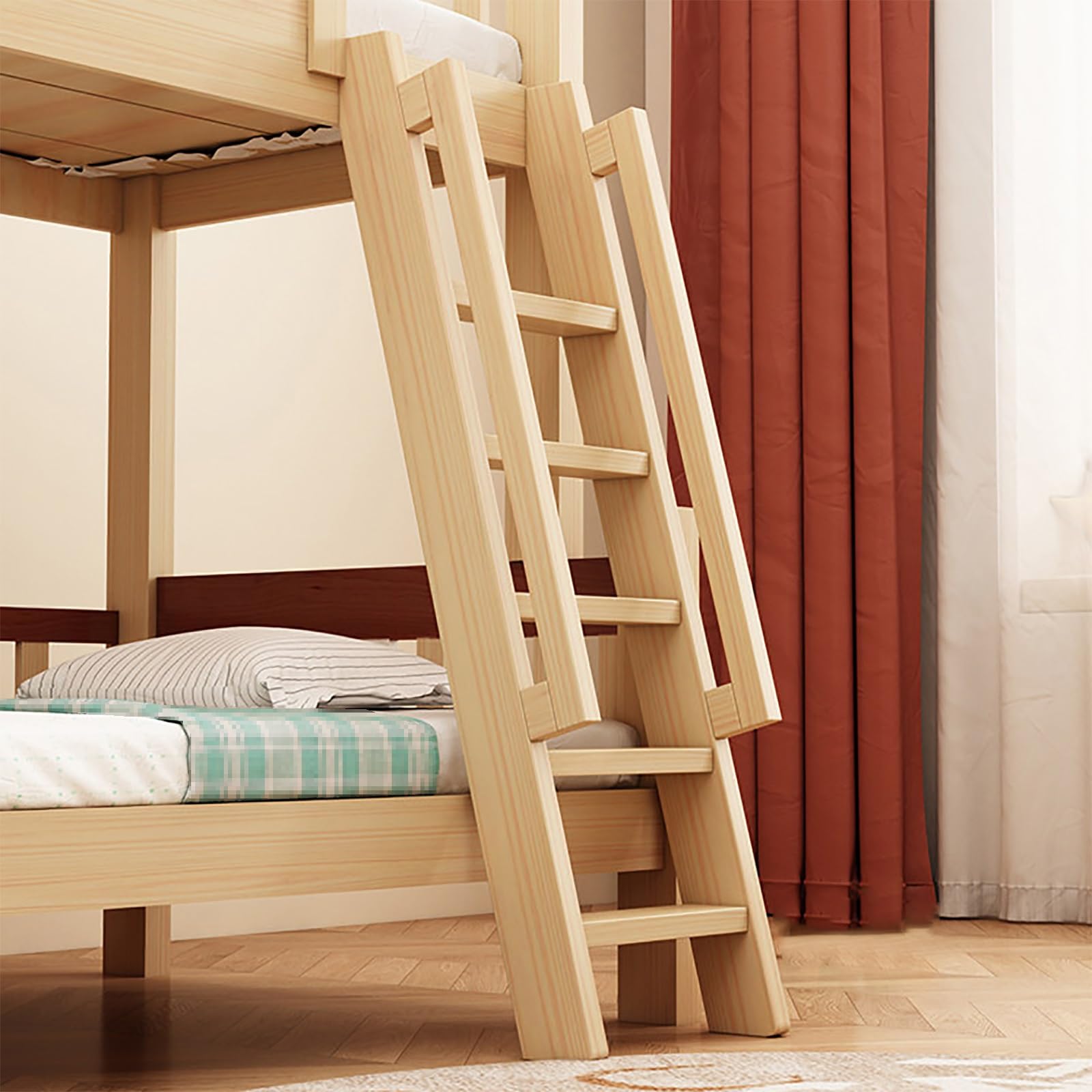 Escalera de madera para litera con pedales anchos, pasamanos y fácil montaje en casa