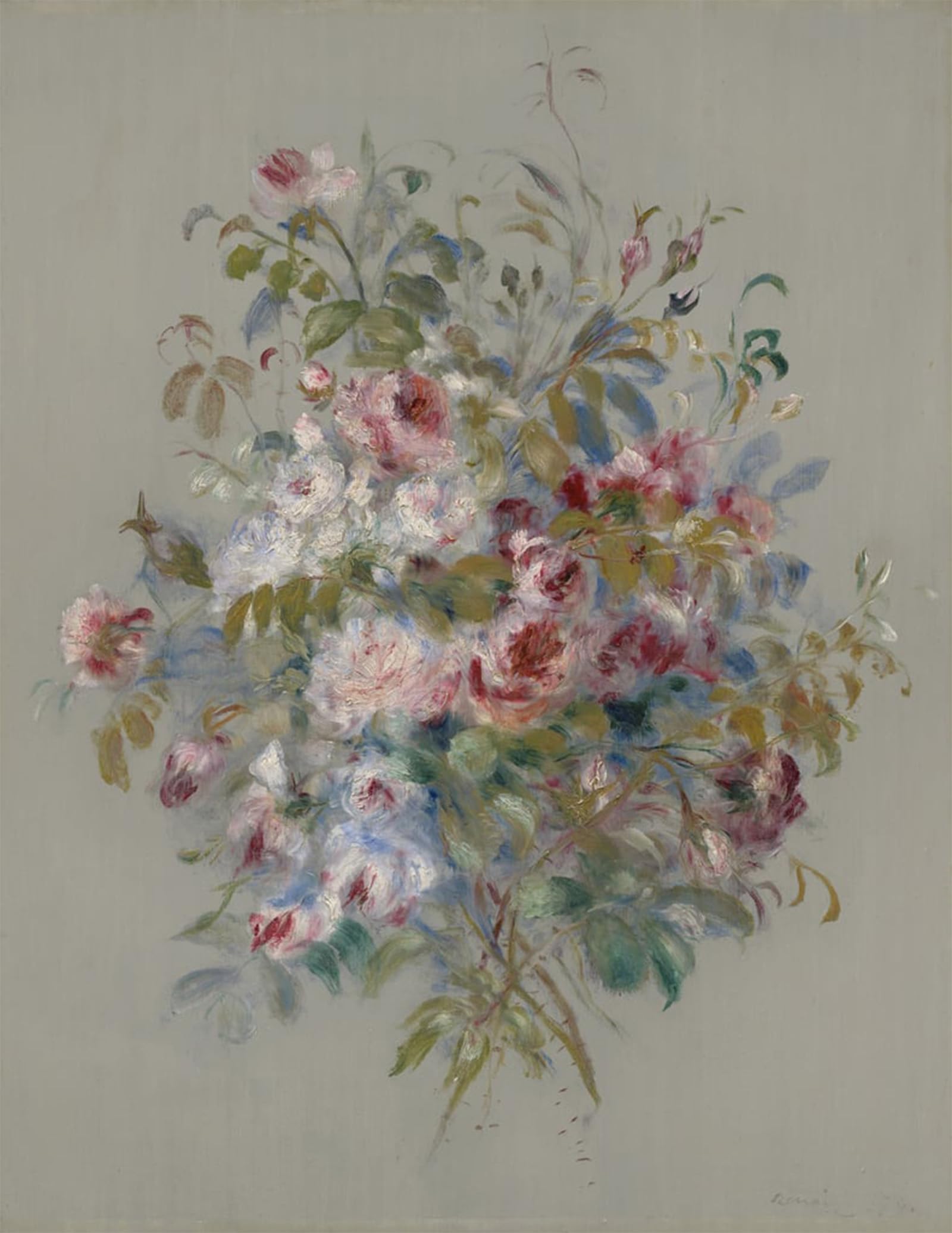 Toile Bouquet de Roses Renoir affiche decoration murale salon 60x90cm et portrait d'art