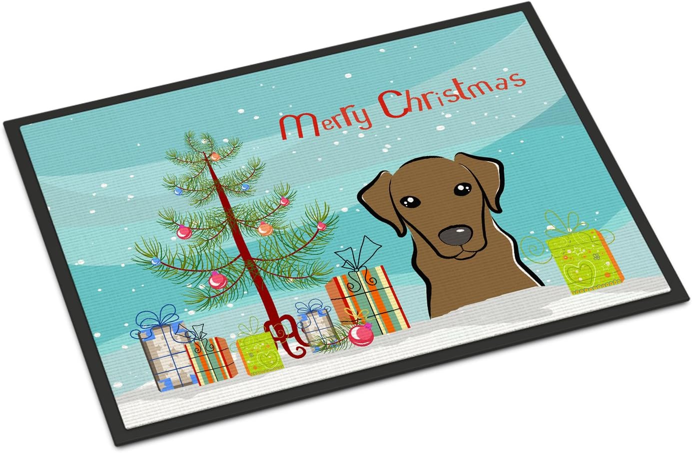 Caroline's Treasures BB1606MAT Christmas Tree and Chocolate Labrador Doormat 18x27 Front Door Mat Indoor Outdoor Rugs for Entryway, Non Slip Washable Low Pile, 18H X 27W