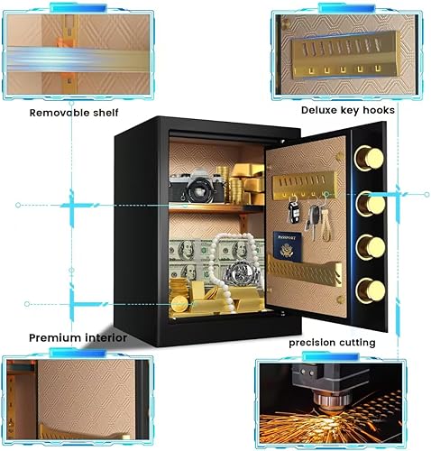 Miniatura 8 de Caja fuerte grande de 3.0 Cub a prueba de fuego, impermeable, caja fuerte para dinero con función de silencio y luz LED, teclado digital, caja