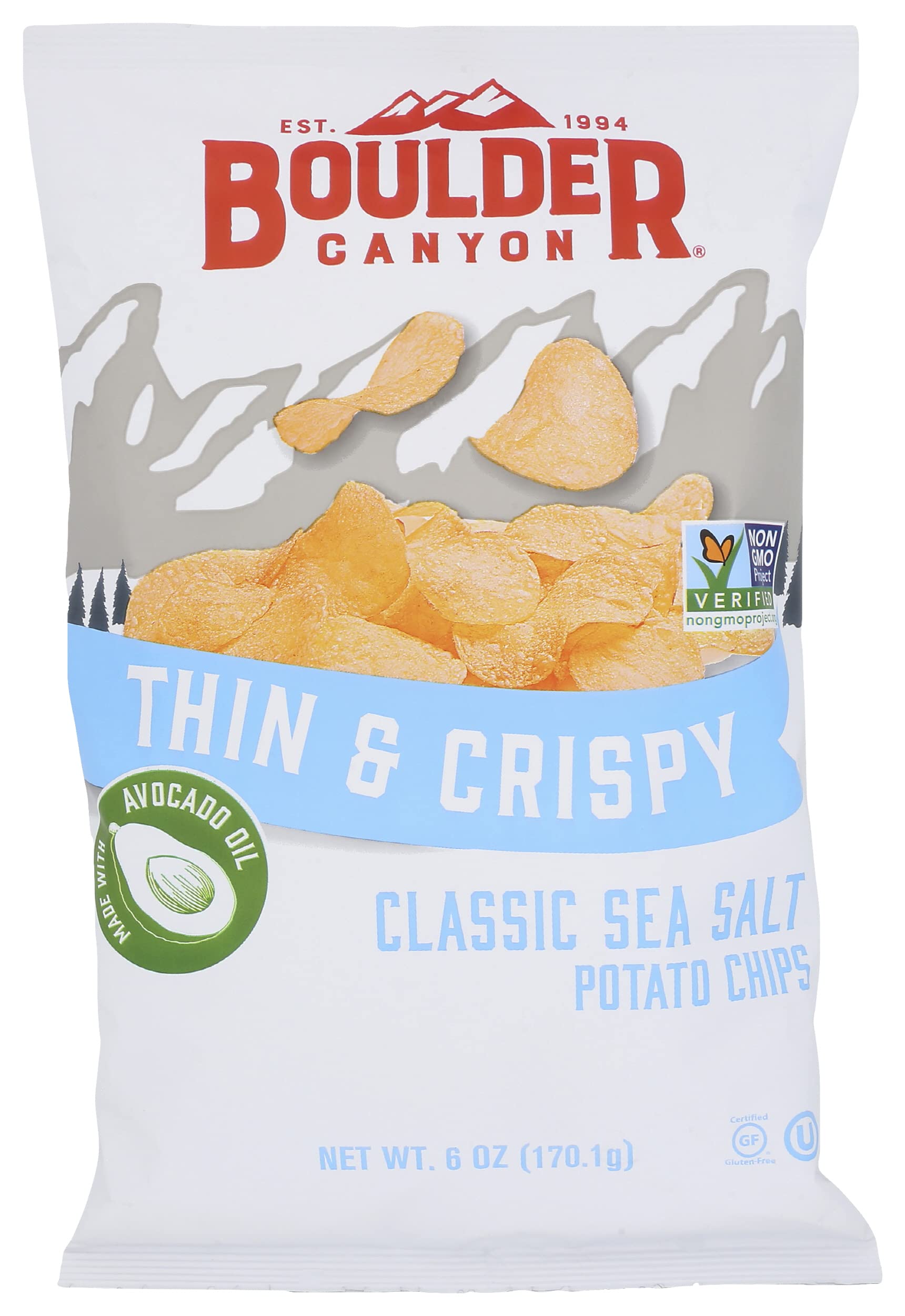 Boulder CanyonThin & Crispy Classic Sea Salt Potato Chips, 6 OZ (Pack of 12)