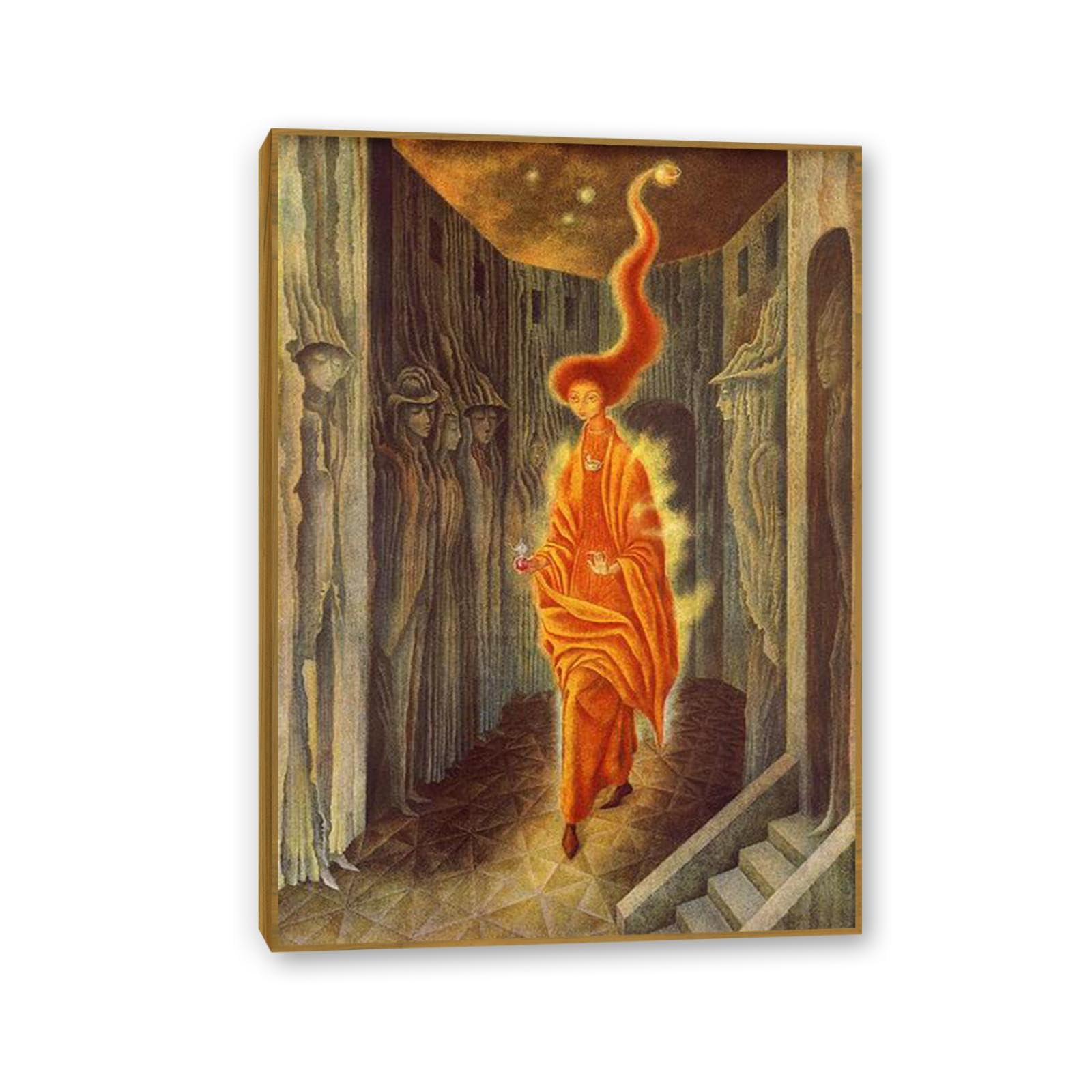 MYCGGDGH Remedios Varo Canvas Wall Art Reproductions of Famous Paintings The Call Posters Remedios Varo Print Wall Decor for Living Room Bedroom Home Decor 85x60cm(33x24in) Teak frame