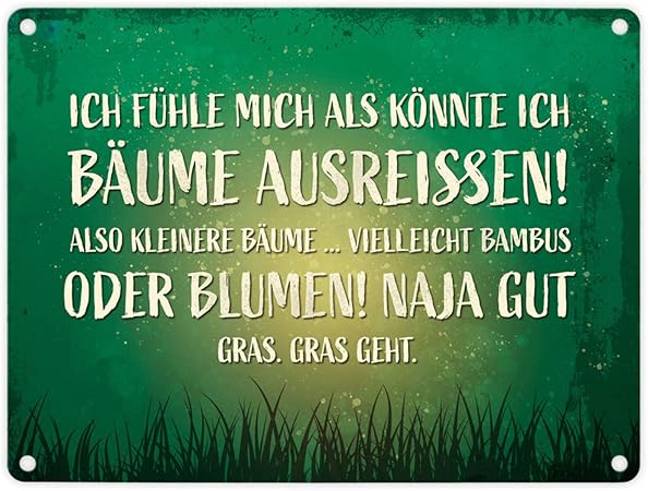 Trendaffe Metallschild Mit Spruch Ich Fuhle Mich Als Konnte Ich Baume Ausreissen Amazon De Garten