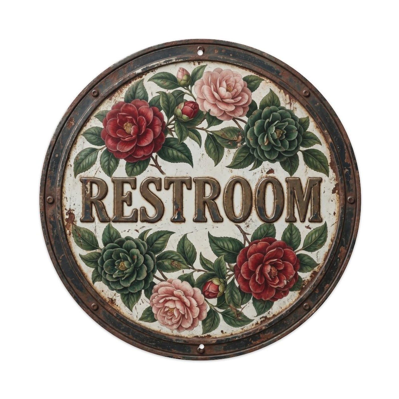 Botanical Floral Room Label Restroom Camellia Metal Tin Sign