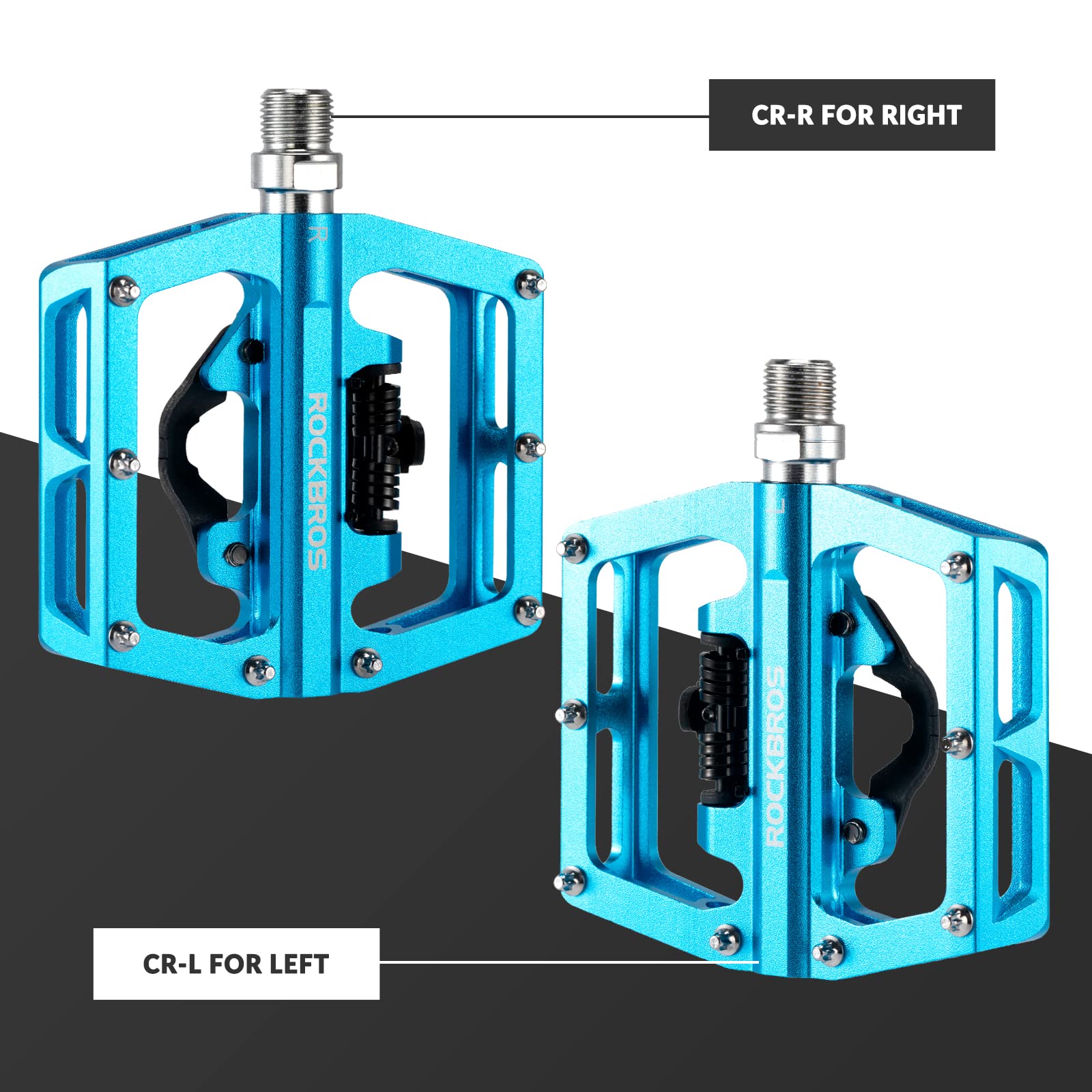 ROCKBROS Bicycle Pedals Aluminum Non-Slip SPD Pedals/Platform Pedals 9/16 inch for MTB Road Bike Black/Red/Blue/TI - Image 3