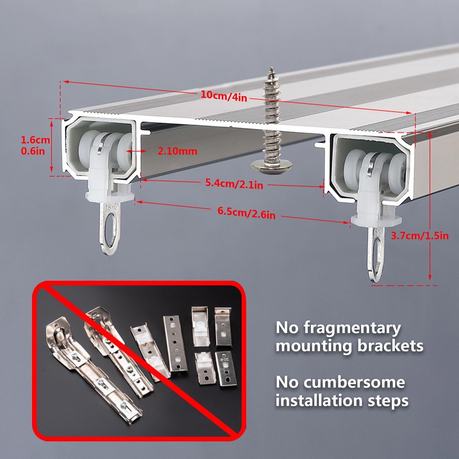 Rail de Rideau Double Robuste en Aluminium pour Montage au Plafond, pour Bureau, Chambre à Coucher, Salon (Gris, 220 cm/7,2 pi (2 x 110 cm))
