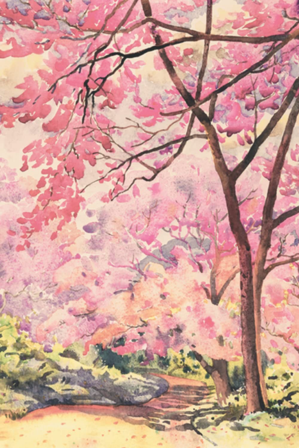 Japanese Cherry Blossom Trees Notebook Journal Blank Wide Ruled Pages Paper Composition Book Daily Planner Notes