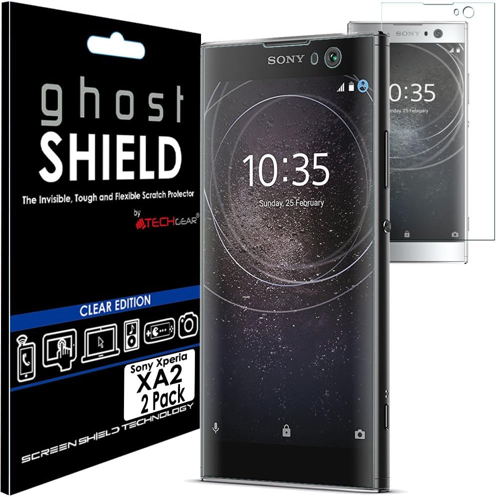TECHGEAR [2 Pack] Screen Protectors to fit Sony Xperia XA2 [ghostSHIELD Edition] Genuine Reinforced Flexible TPU Screen Protector Guard Covers with Full Screen Coverage inc Curved Screen