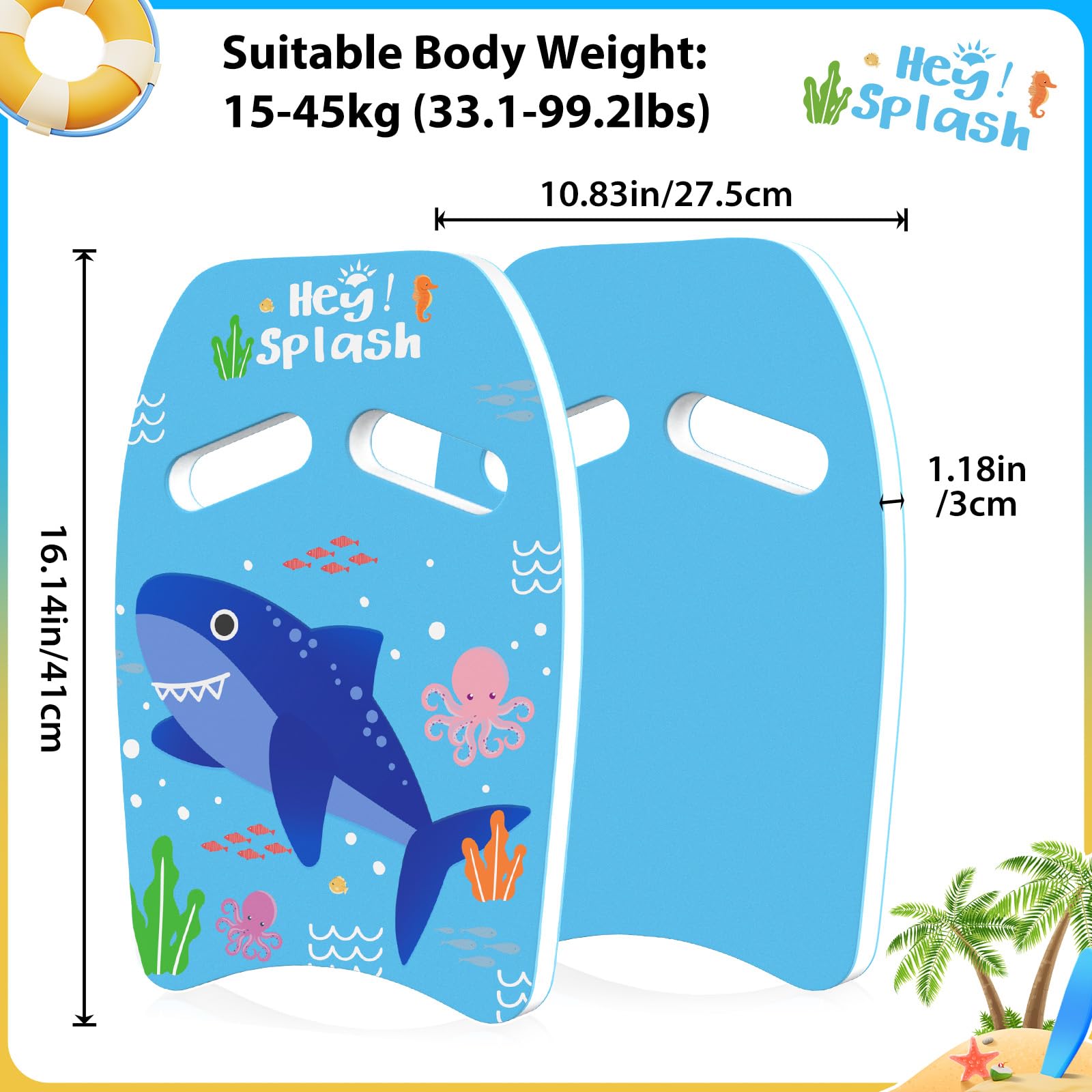 HeySplash Tabla de Natación para Niños, Flotador Ligero Seguro Ayuda de Entrenamiento Fuerza de Piernas con Patrón Lindo Equipo Auxiliar de Ejercicio en Piscina para Principiantes