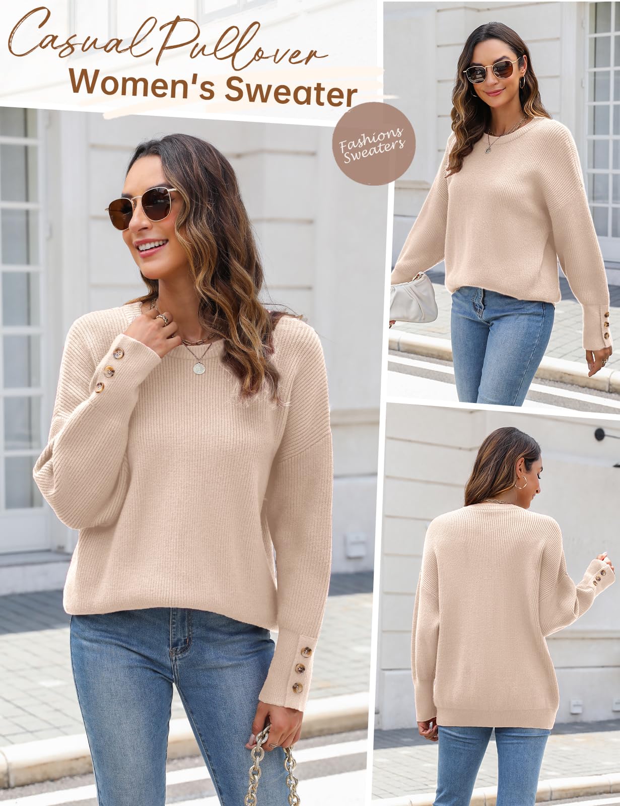 Vijamiy Maglione Donna Collo Rotondo Maglia Moda e Tempo Libero Sweatshirt Elegante Maglione Cashmere Pullover Autunnale Invernale Maglione Caldo