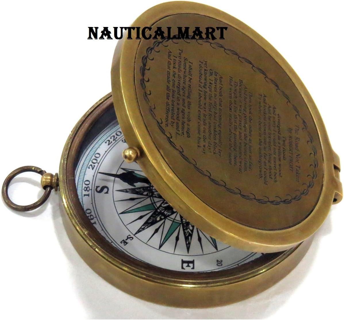 NauticalMart Engraved Poem Compass, Pocket Compass, Brass Compass with Leather Case, Pirates Compass, Gift Compass, Camping Compass