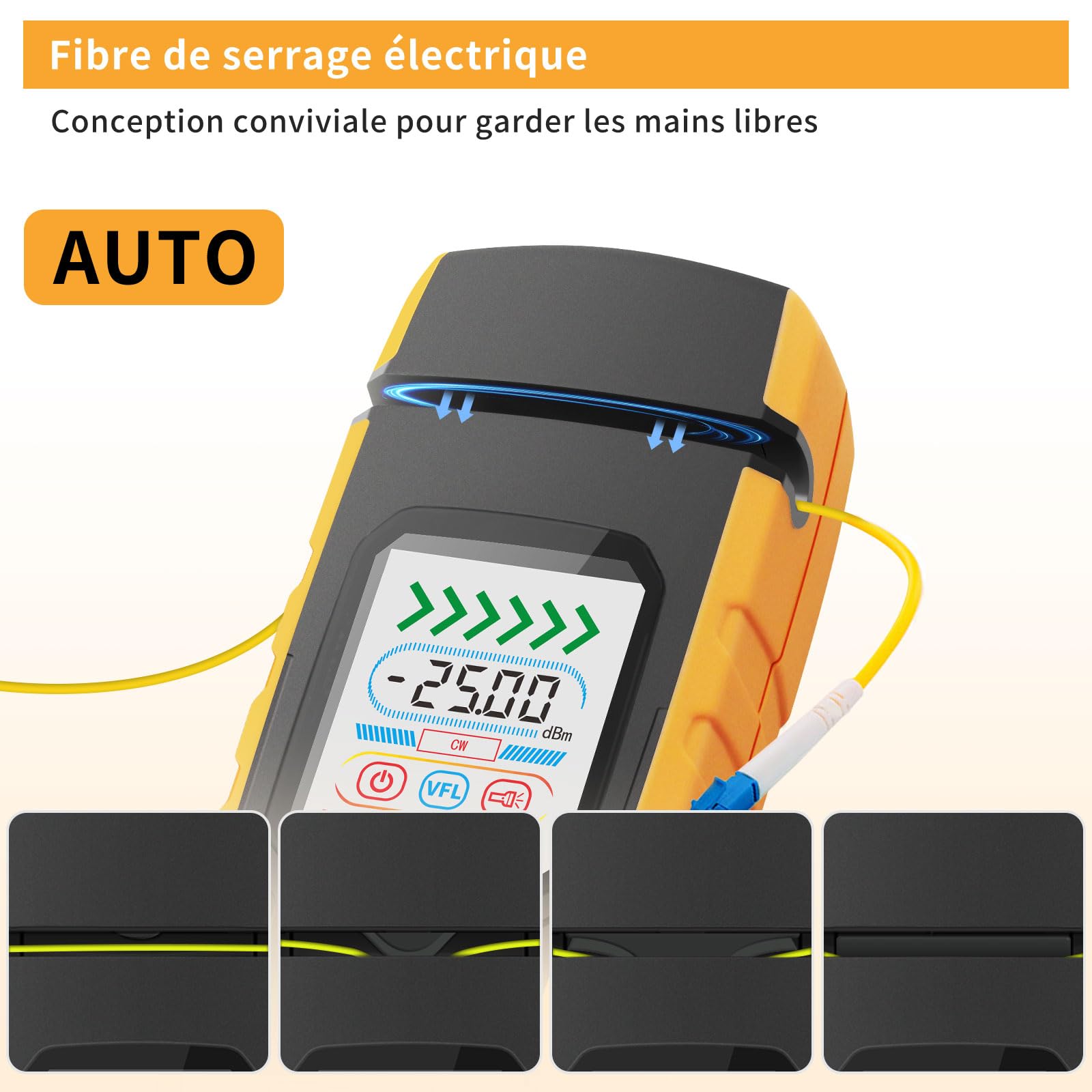 Henkion LWL Tester à main Identificateur de fibre optique avec localisation de défaut en temps réel, 850-1700nm SM/MM Power Meter Fonction VFL Écran LED, Testeur de câble à fibre optique pour réseau