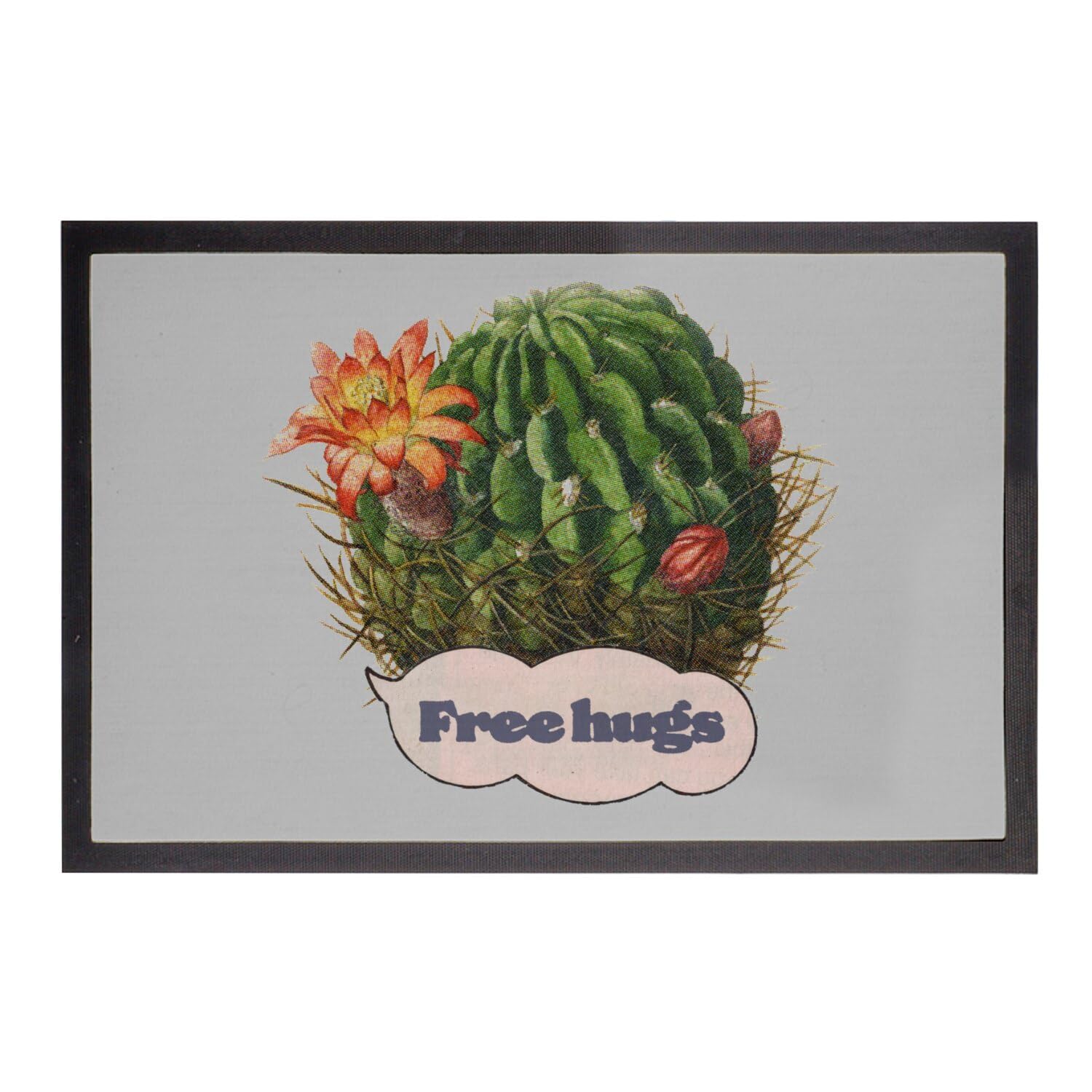 Tapis de porte paillasson gris cactus fleurs vintage imprimé 75x50 cm