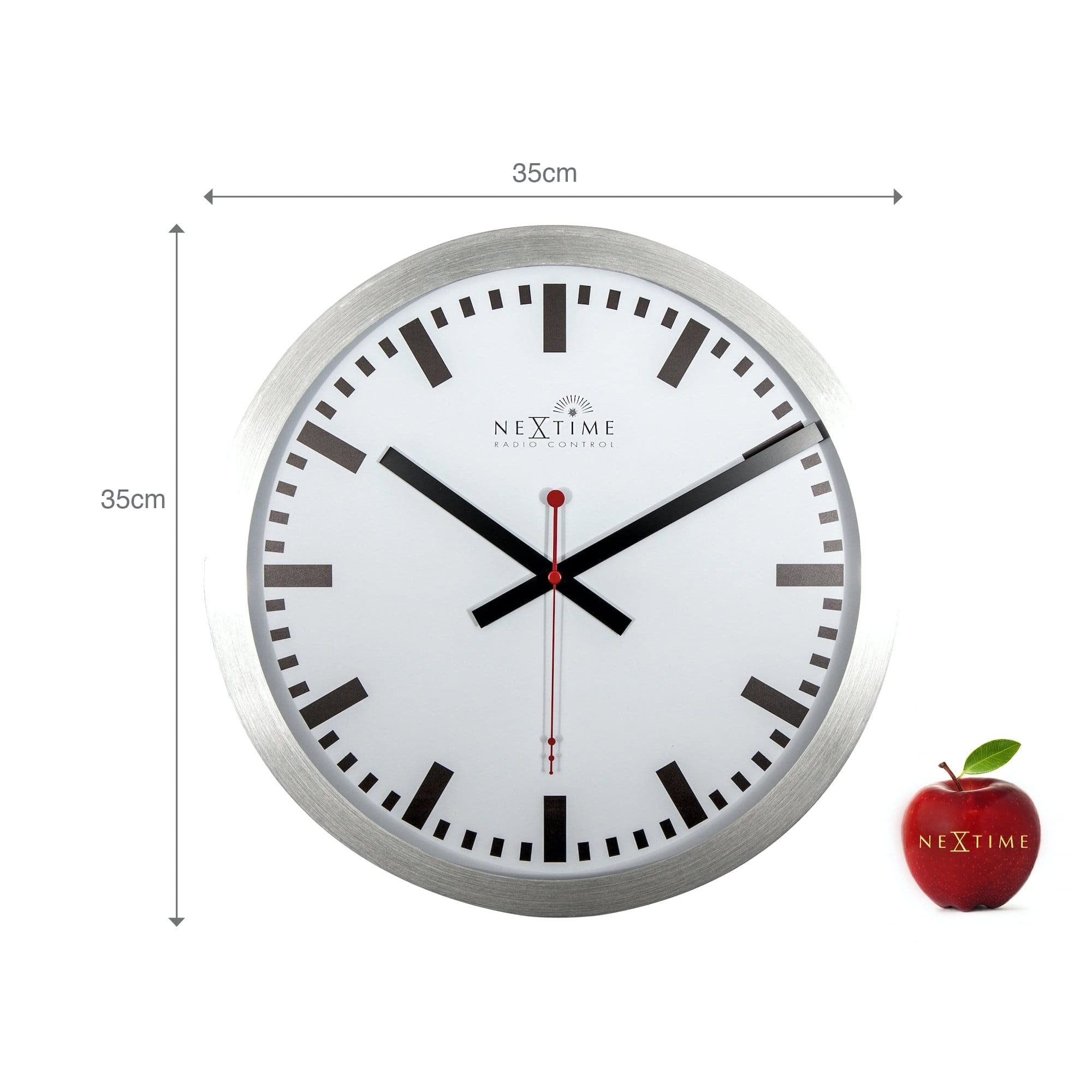 NeXtime Reloj de pared - Estación de trenes "STATION RCC", muy silencioso, radiocontrolado, blanco, redondo, ø 35 cm