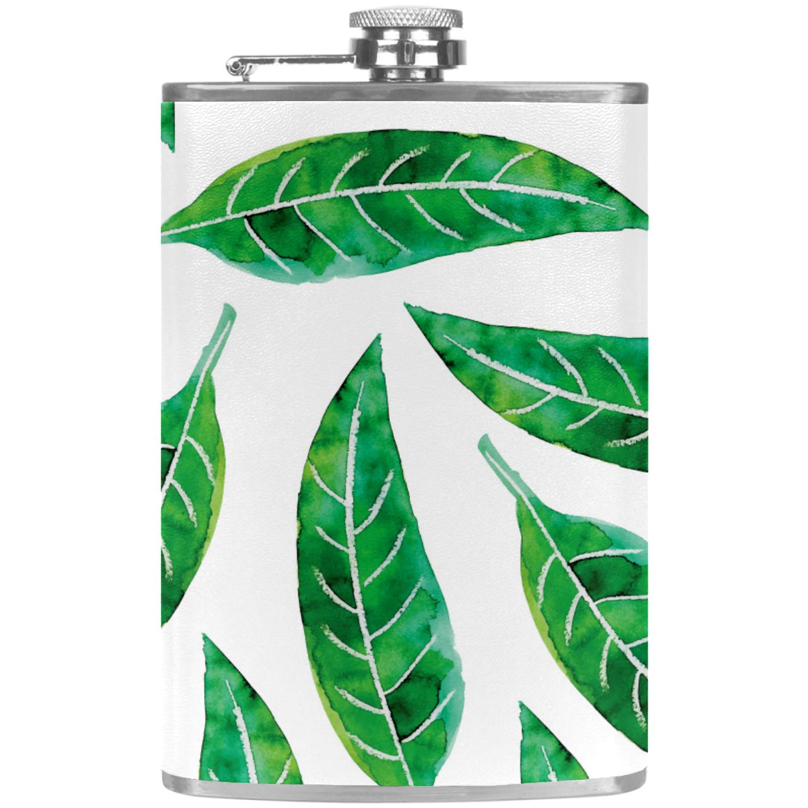 Flasque à whisky en cuir vert aquarelle chic avec entonnoir
