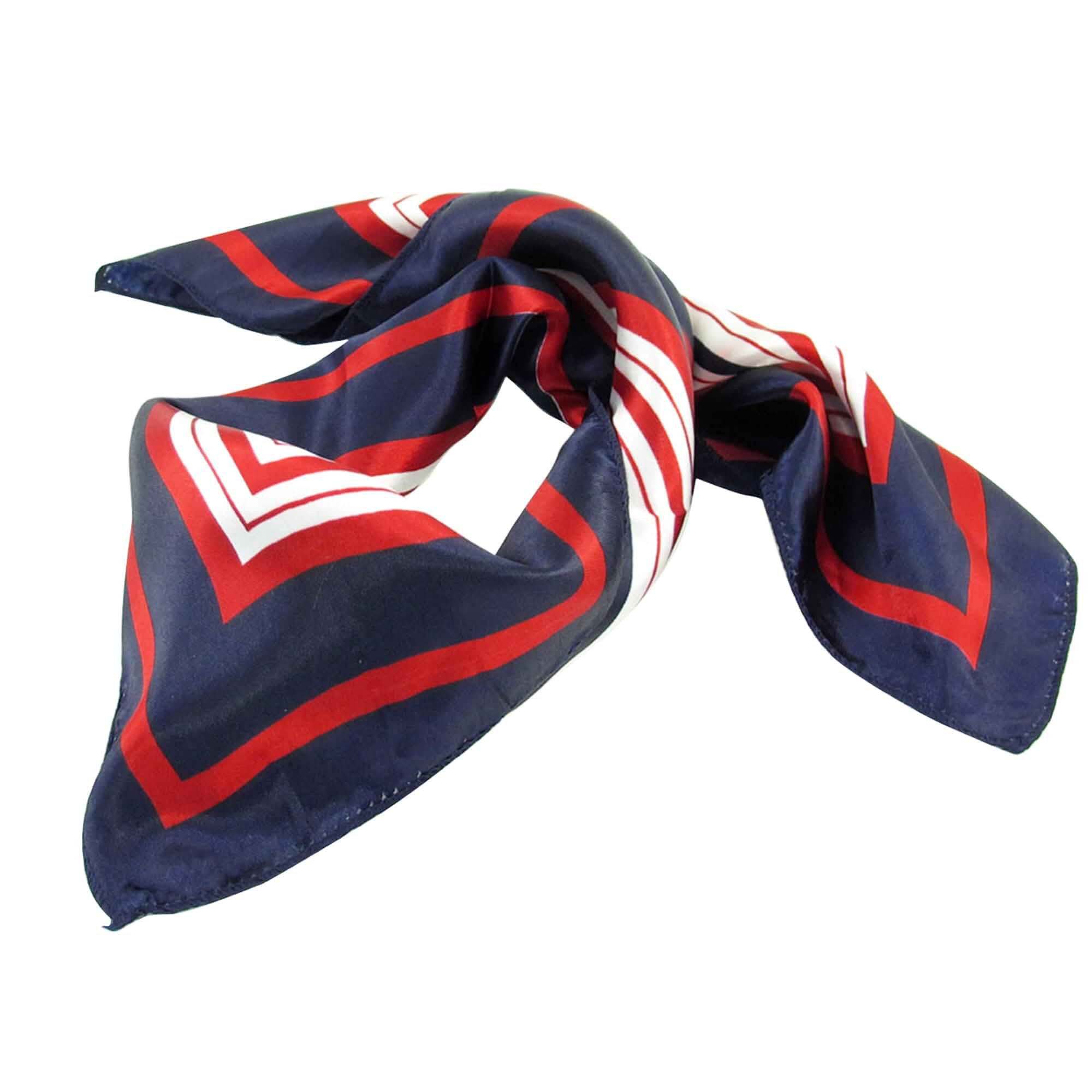 Allegra K Lady Dark Blue Red White Stripe Print Kerchief Square Small Neck Scarf Wrap Striped