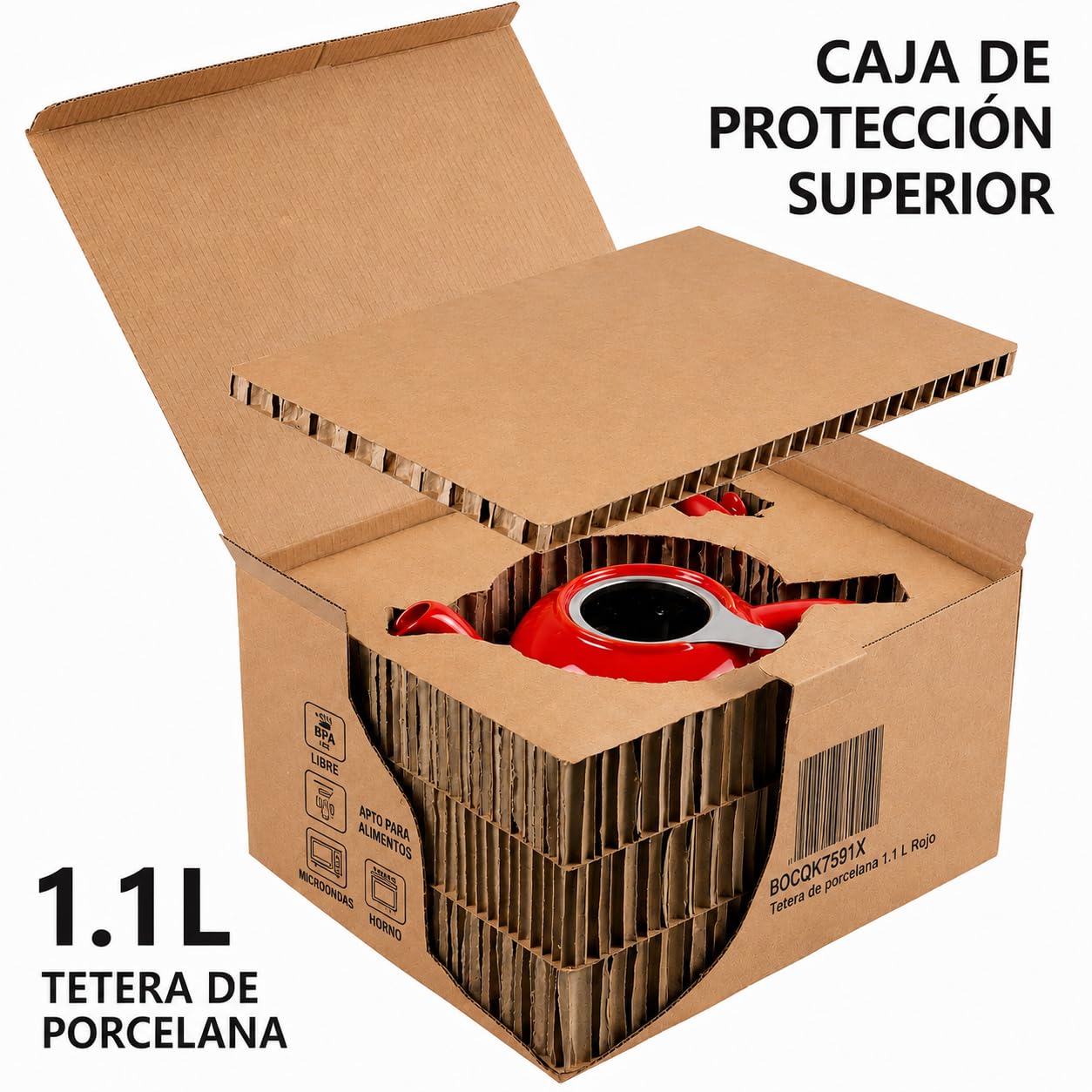 URBAN LIFESTYLE Tetera de porcelana con infusor de acero inoxidable, 1,1 L (5 tazas), tetera sin goteo para té a granel y bolsitas, modelo Swansea verde mar (Rojo)