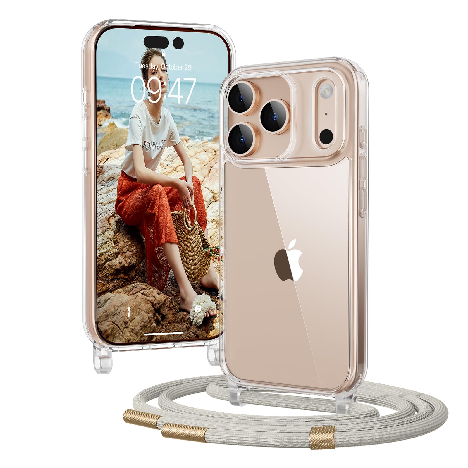 OLEPHY Handykette für iPhone Hülle mit Band, Necklace Handyhülle, Transparente Schutzhülle zum Umhängen [Verstellbarem und Demontage Umhängeband],