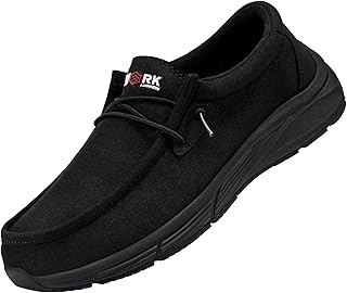 LARNMERN Men Slip On Work Shoes Non Slip Shoes Food Service Loafers Kitchen Chef Shoes Slip Resistant Memory Fishing Driver Boat Shoes Canvas Casual Walking Shoes /10US/Black