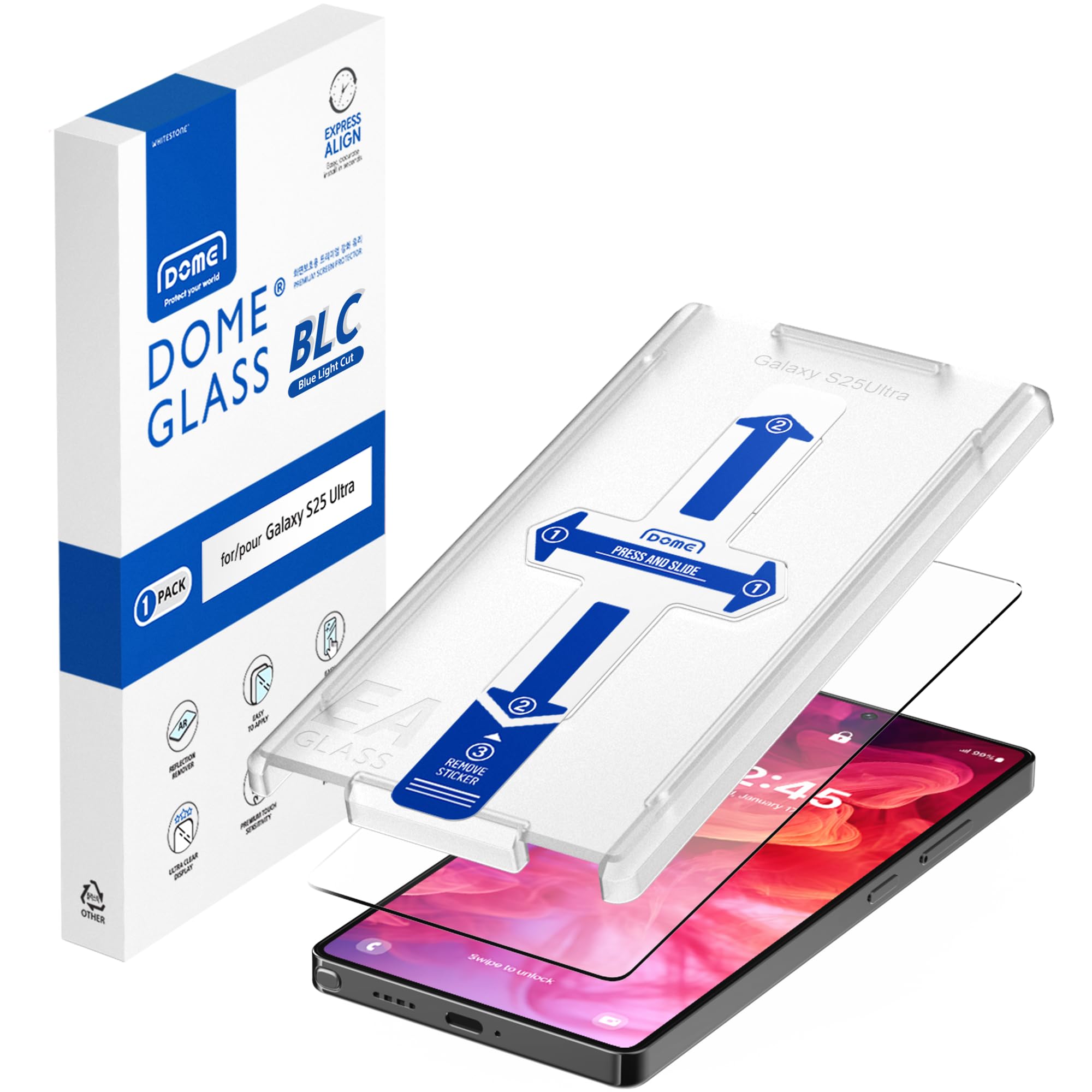 DOME GLASS Whitestone DOME BLC for Samsung Galaxy S25 Ultra [Blue Light Cut] Tempered Glass Screen Protector with Blue Light Protection [1pack]