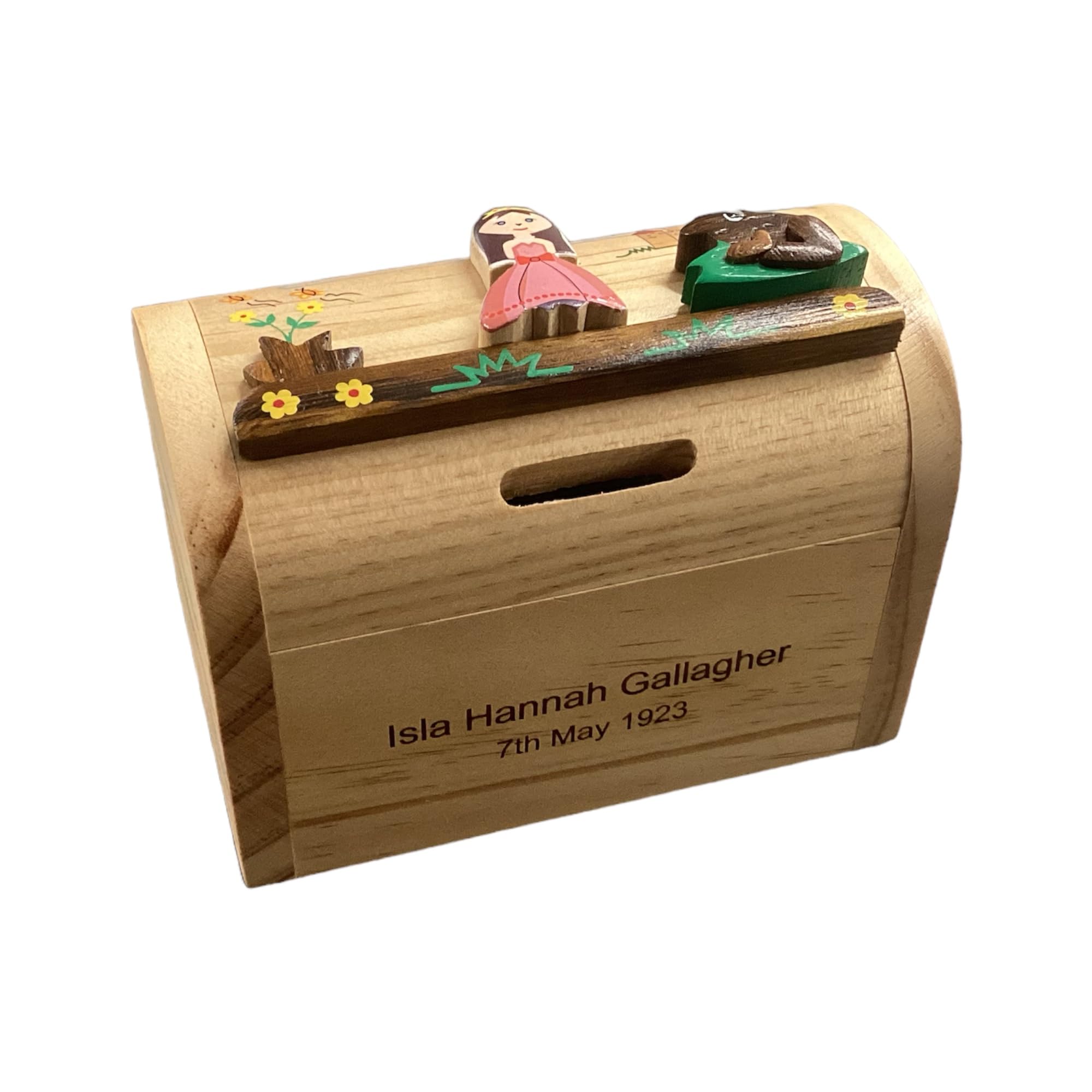 Personalised Wooden Princess Fairytale Design Money Box - Engraved With Any Name/Message