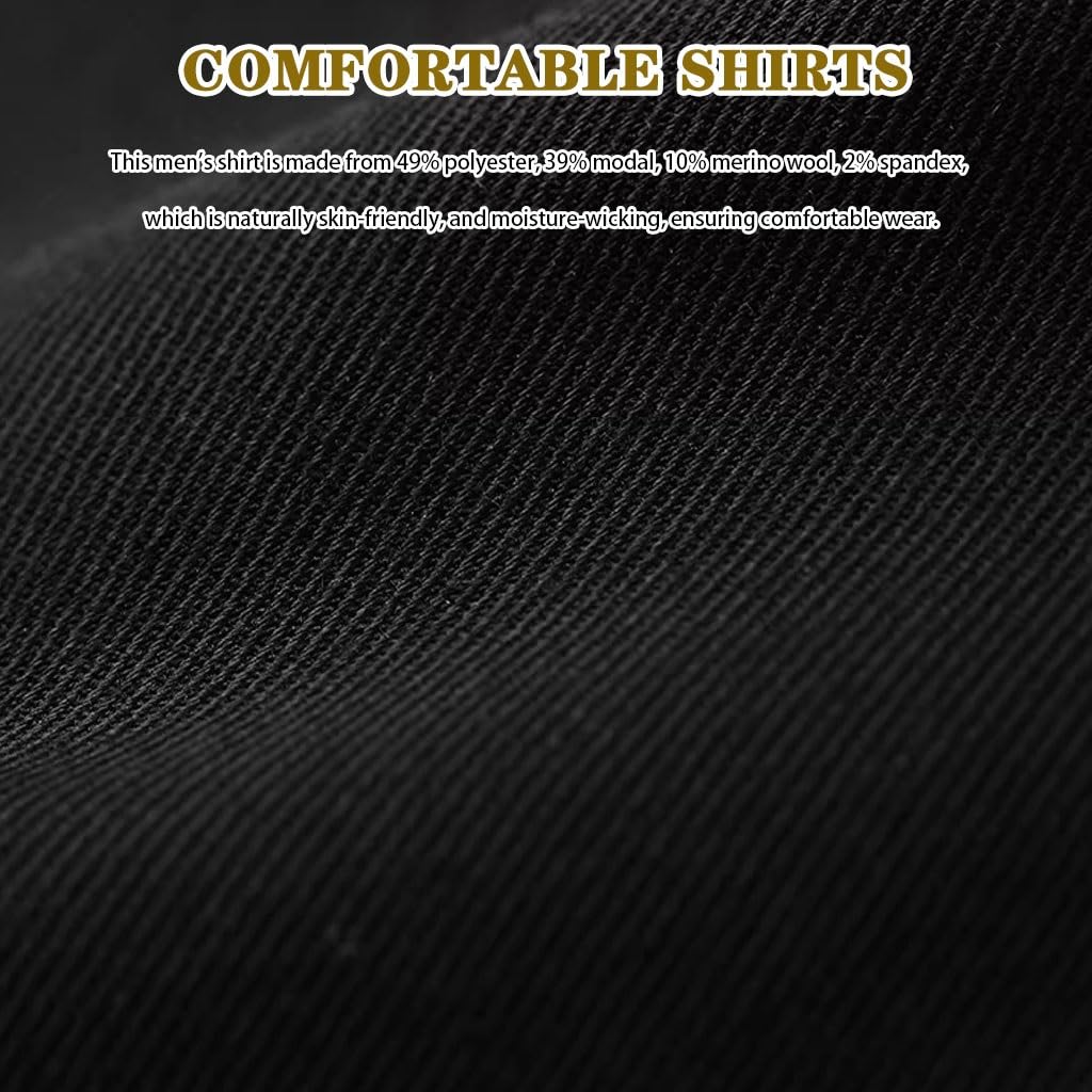 Camisa De Vestir De Hombre Sin Plancha, Camisa Negra De Manga Larga con Cuello Abierto, para Negocios & Bodas