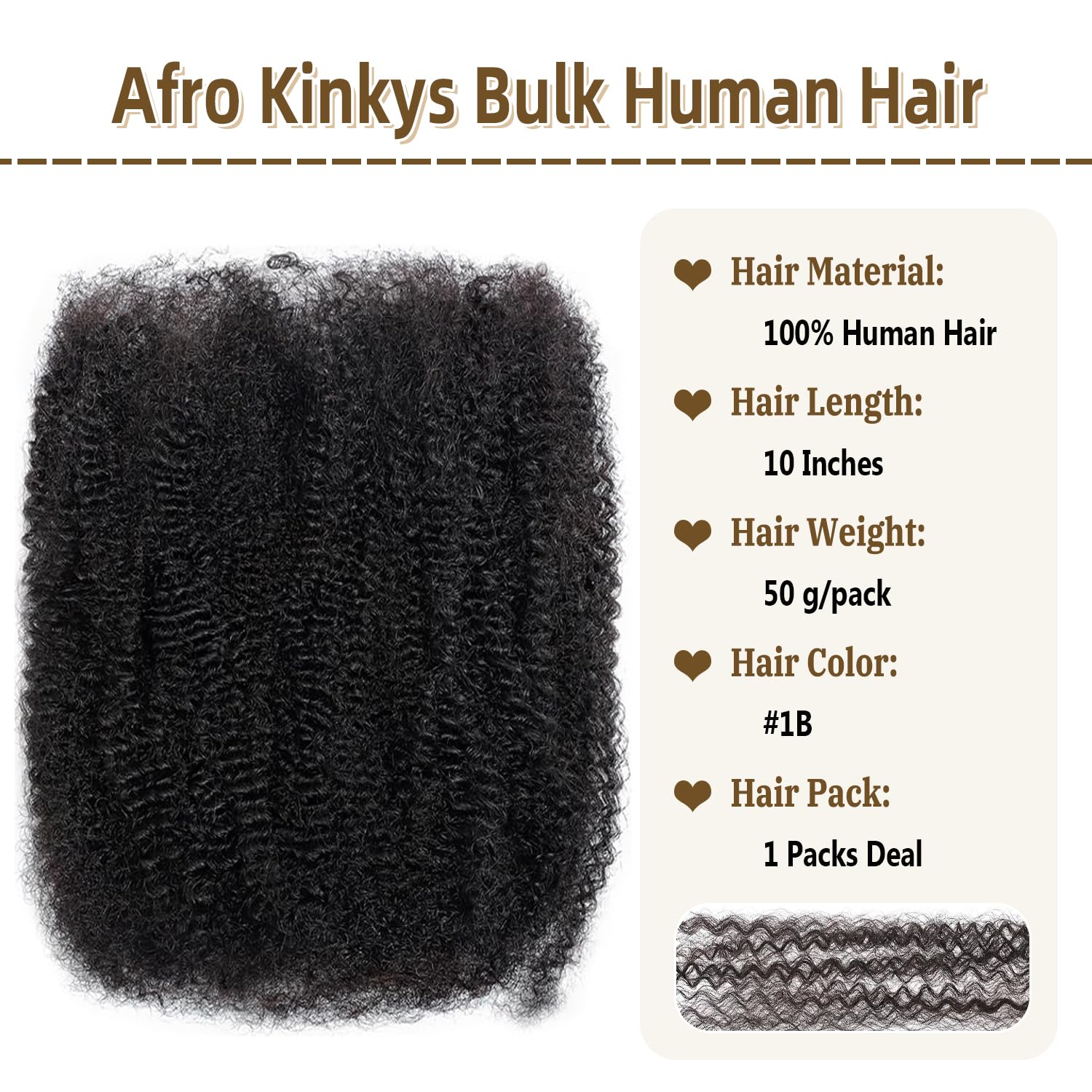 Afro Kinkys Bulk Human Hair for Dreadlock Extensions Mini Twist Braiding Hair 4C Afro Kinky-Curly Human Hair Springy Twist for Repair Locs (1B# - Image 2