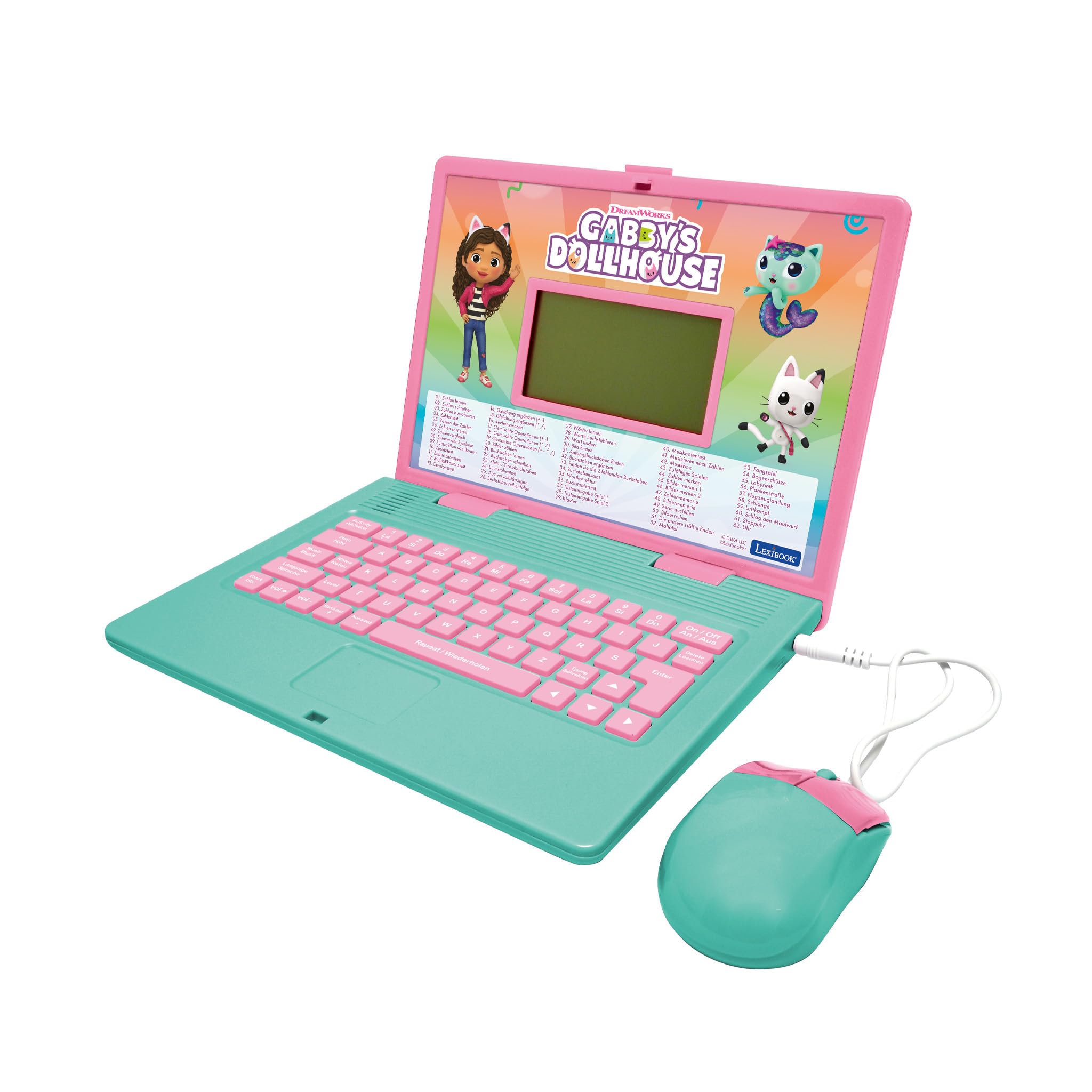 Sponsored Ad – LEXIBOOK, Gabby's Dollhouse, Bilingual ENGLISH/GERMAN Educational computer, Toy for children with 124 language, writing, maths, logic, music activities and games, Pink/blue, JC598GDHi3