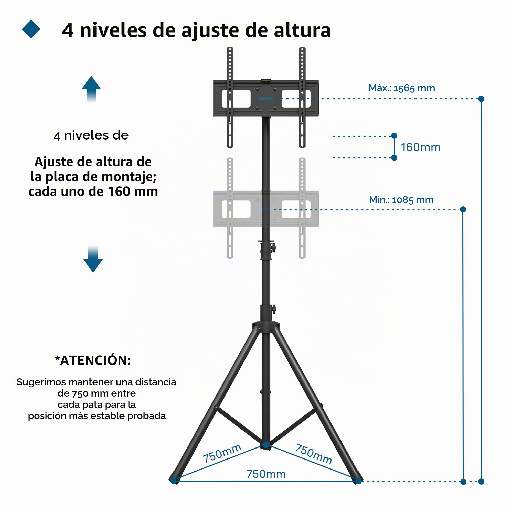 BONTEC Soporte TV Pie Trípode 32-60 Pulgadas Planas Curvadas