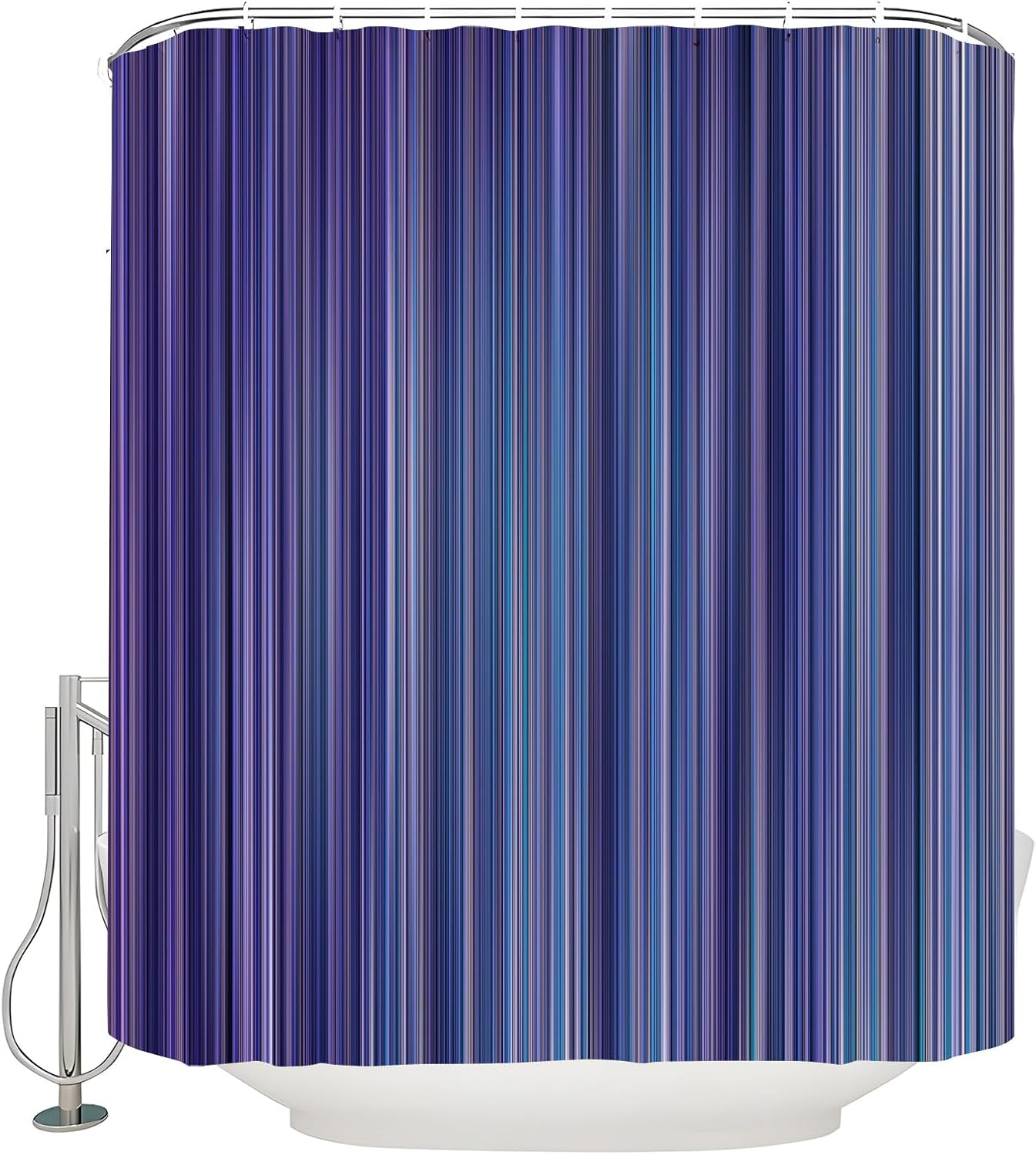 Purple Striped Shower Curtain Blue Vertical Stripe Modern Geometric Abstract Vintage Art Bath Curtain with Hooks, 70x84 Inch